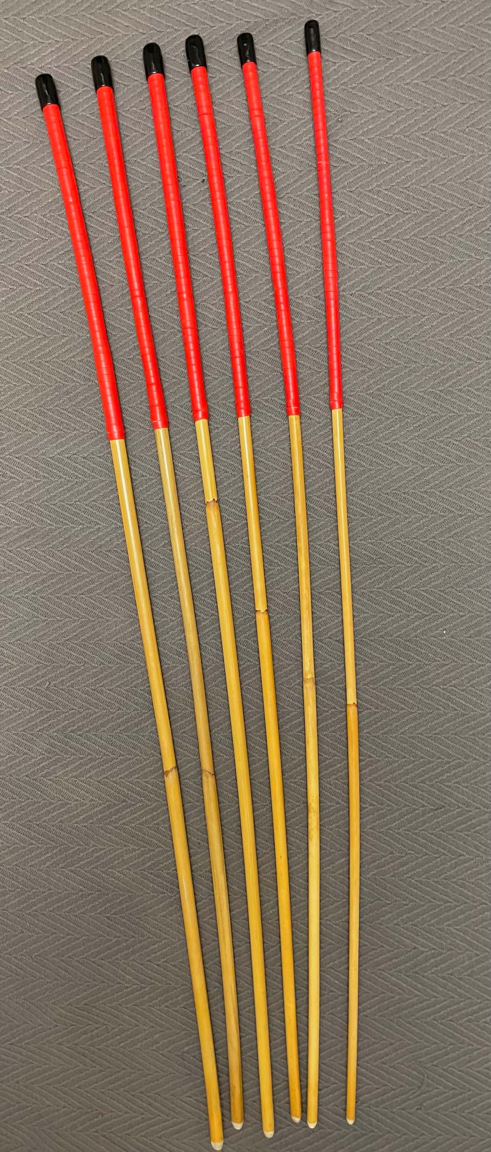 ProDomme Set of 6 Dragon Canes / School Canes / BDSM Canes - 90 cms L & 7.5 - 12.5 mm D - Red Kangaroo Leather Handles - Stripewell Canes