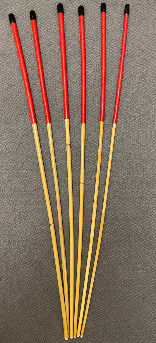 ProDomme Set of 6 Dragon Canes / School Canes / BDSM Canes - 90 cms L & 7.5 - 12.5 mm D - Red Kangaroo Leather Handles - Stripewell Canes