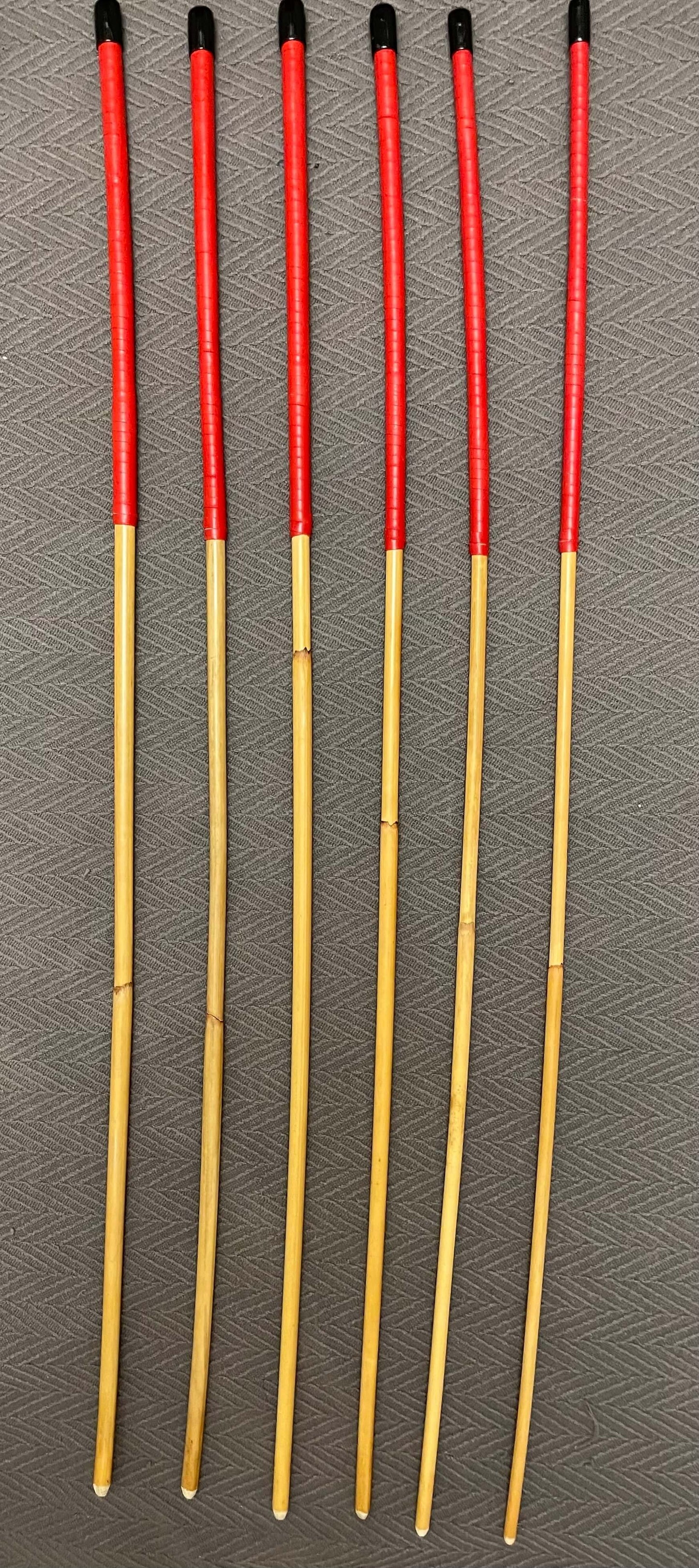 ProDomme Set of 6 Dragon Canes / School Canes / BDSM Canes - 90 cms L & 7.5 - 12.5 mm D - Red Kangaroo Leather Handles - Stripewell Canes