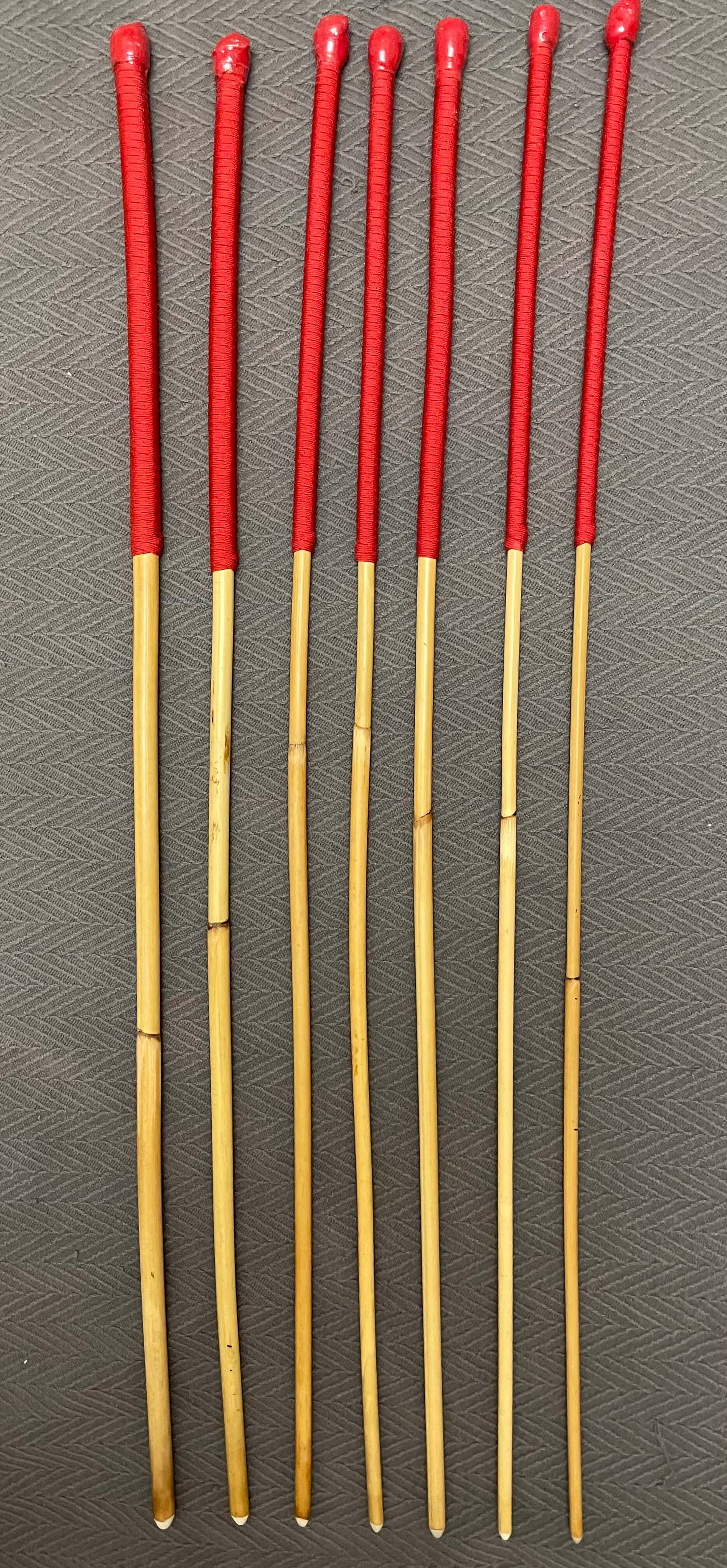 The Six Gate Set of 7 Natural Dragon Canes / BDSM Punishment Canes - 90 cms L & 7.5 - 13.5 mm D - Imperial Red Paracord Handles - Stripewell Canes