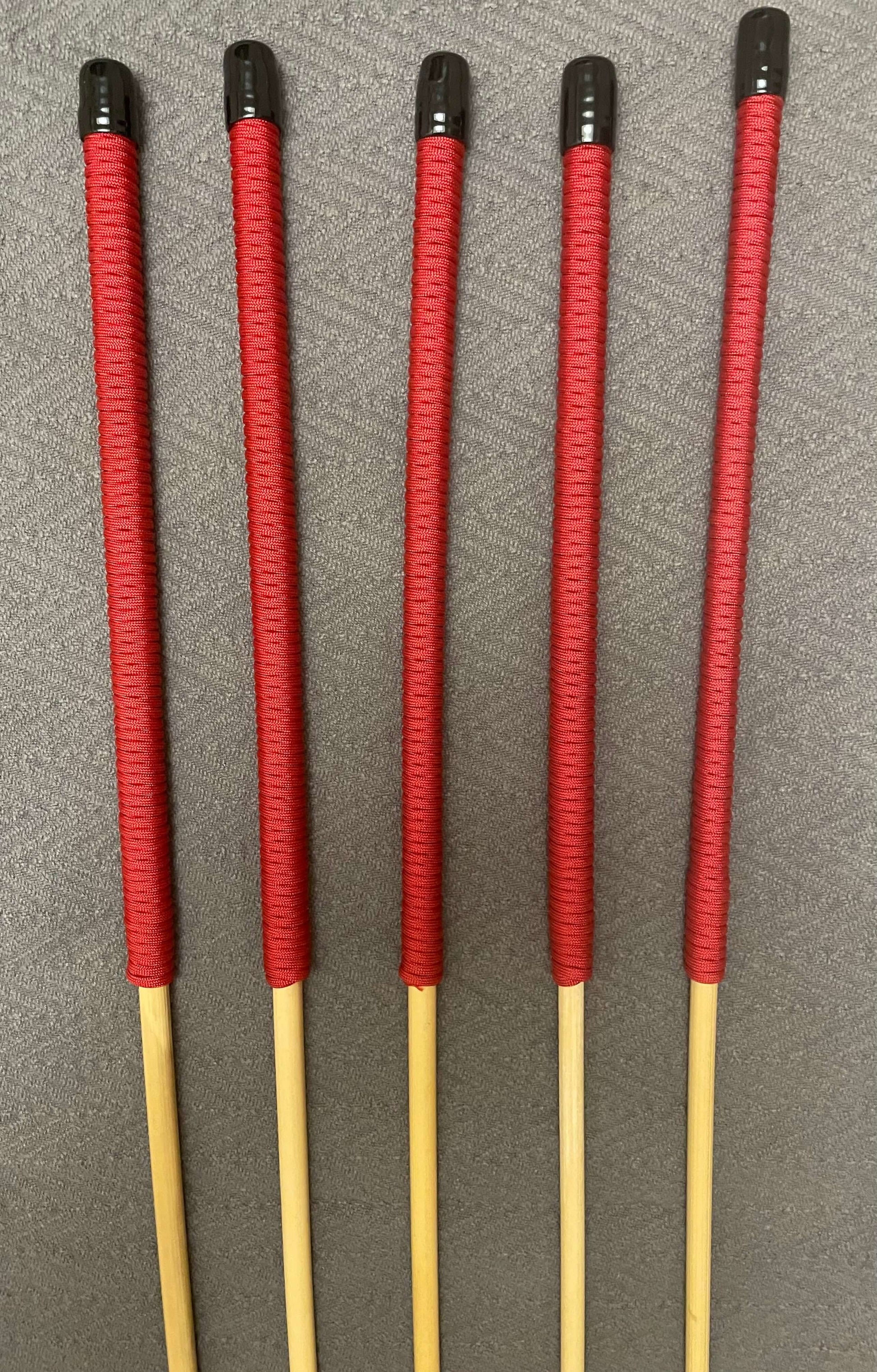 No Knot Dragon Canes / Ultimate Dragon Cane / Knotless Rattan Cane / BDSM Rattan Cane Set of 5 Canes - 90 to 92 cms length - Imperial Red Paracord Handles