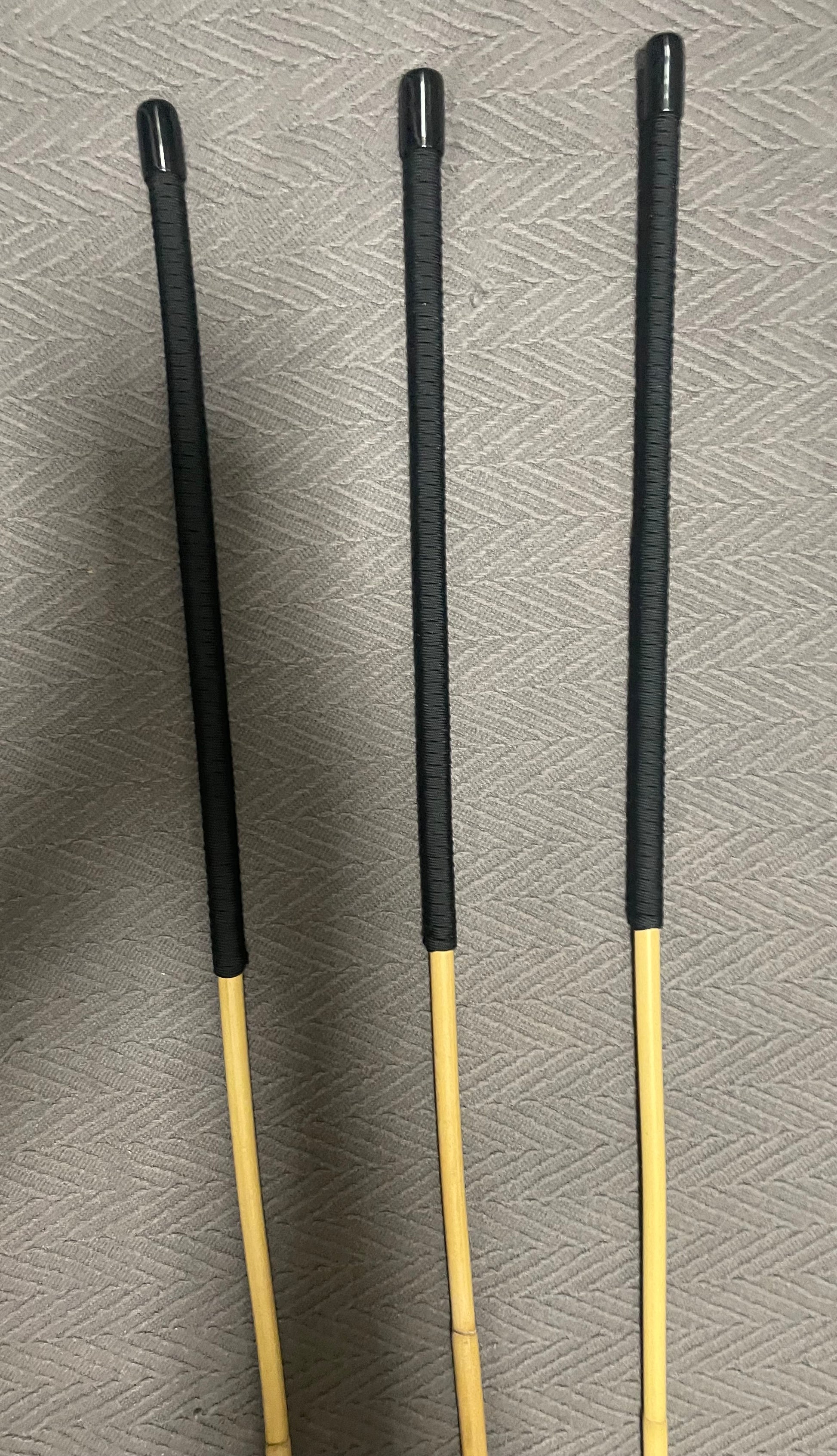 Set of 3 Dragon Rattan School Canes / Punishment Canes - 95 cms Length - 14" Black Paracord Handles - Stripewell Canes