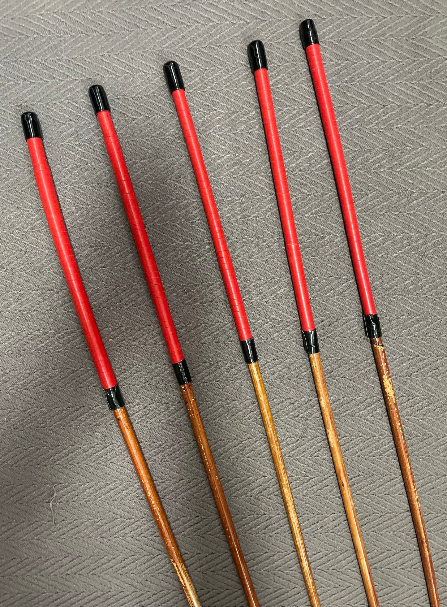 Smoked Dragon Canes / Dark Dragon Canes Set of 5 Canes - SALES SPECIAL - 100 cms Length - RED or BLACK Kangaroo Leather Handles - Stripewell Canes