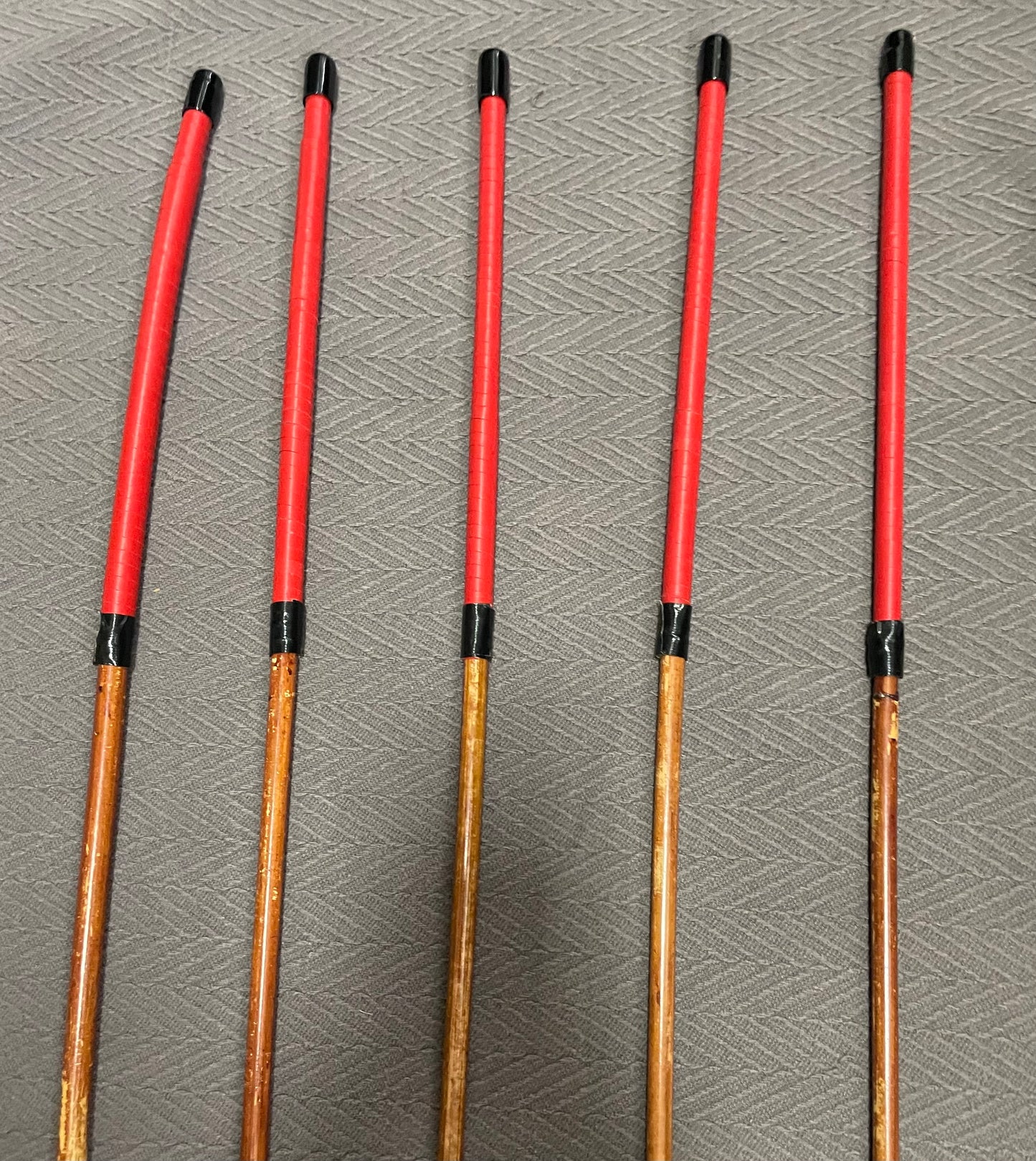 Smoked Dragon Canes / Dark Dragon Canes Set of 5 Canes - SALES SPECIAL - 100 cms Length - RED or BLACK Kangaroo Leather Handles - Stripewell Canes