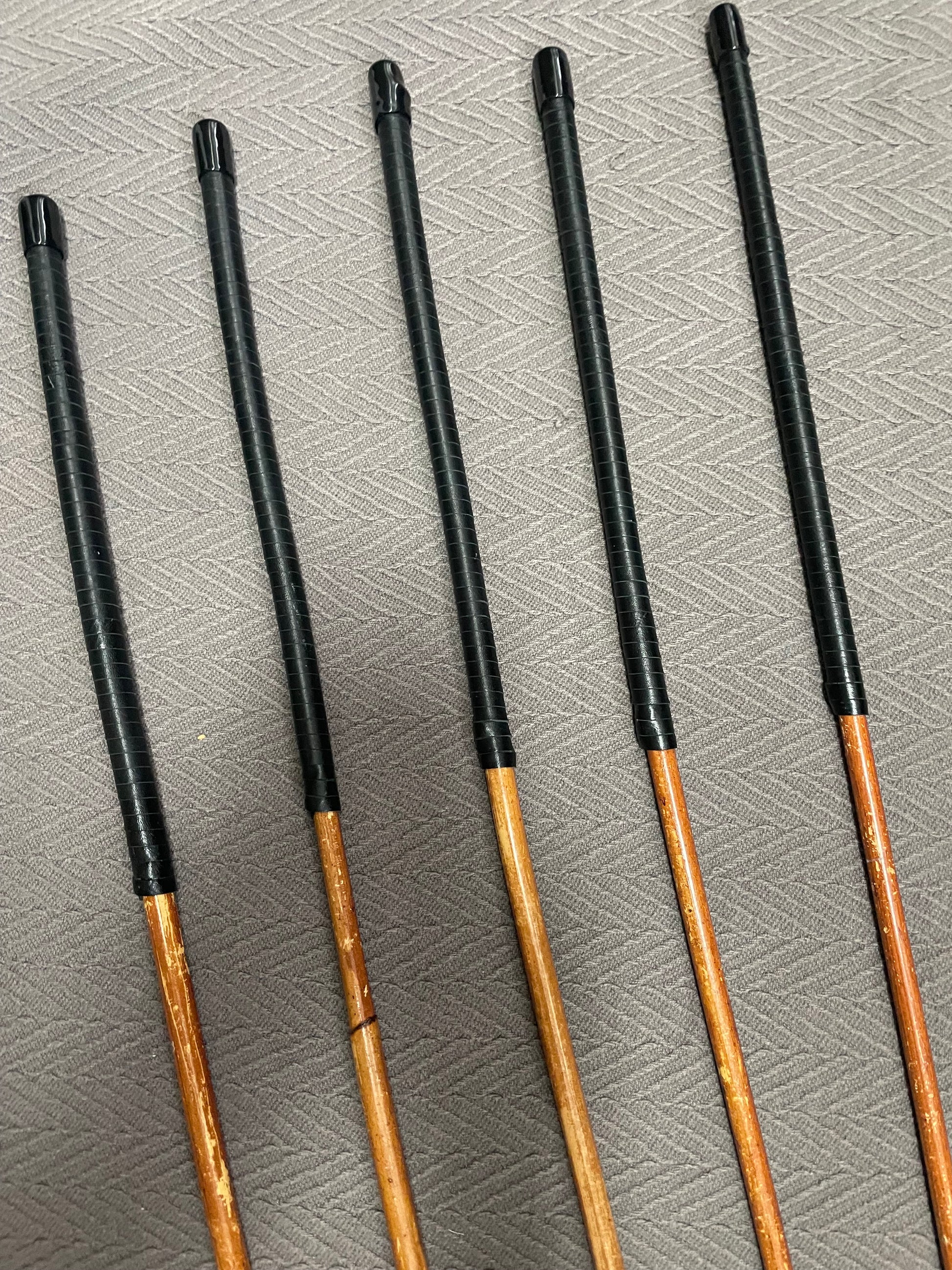 Smoked Dragon Canes / Dark Dragon Canes Set of 5 Canes - SALES SPECIAL - 100 cms Length - RED or BLACK Kangaroo Leather Handles - Stripewell Canes