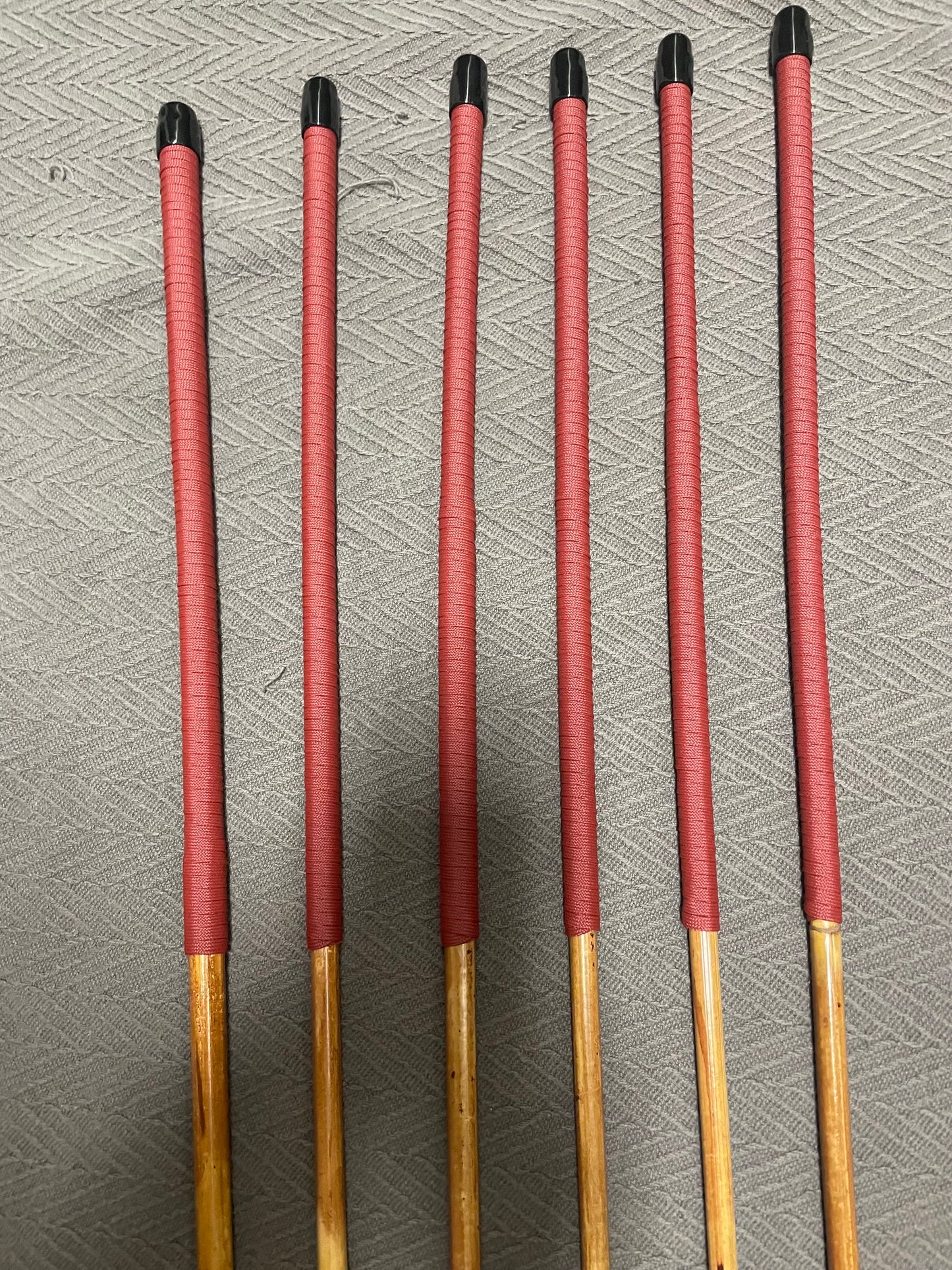 Golden Smoked Dragon Canes / Punishment Canes Set of 6 Canes - 95 to 98 cms Length - BRICK RED Paracord Handles - Stripewell Canes