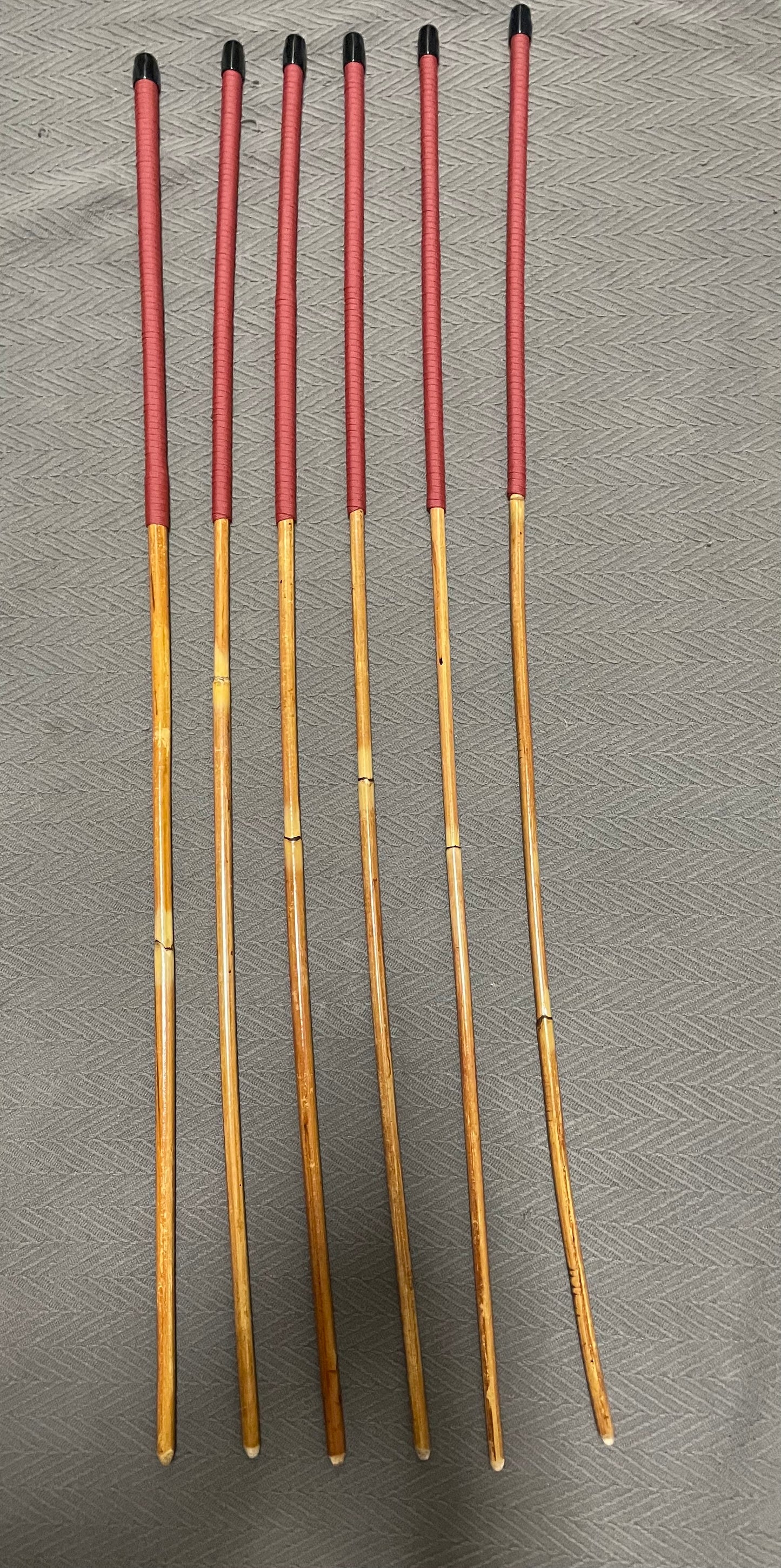 Golden Smoked Dragon Canes / Punishment Canes Set of 6 Canes - 95 to 98 cms Length - BRICK RED Paracord Handles - Stripewell Canes