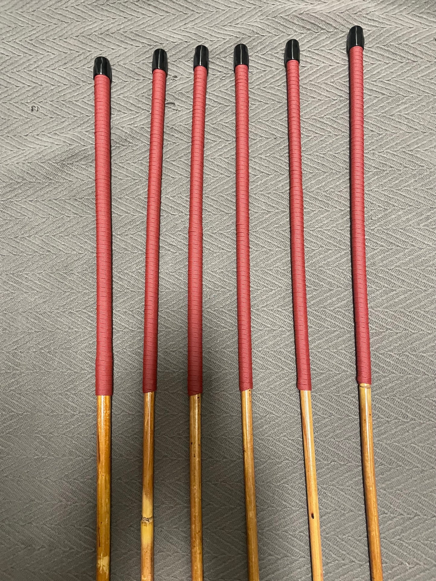 Golden Smoked Dragon Canes / Punishment Canes Set of 6 Canes - 95 to 98 cms Length - BRICK RED Paracord Handles - Stripewell Canes