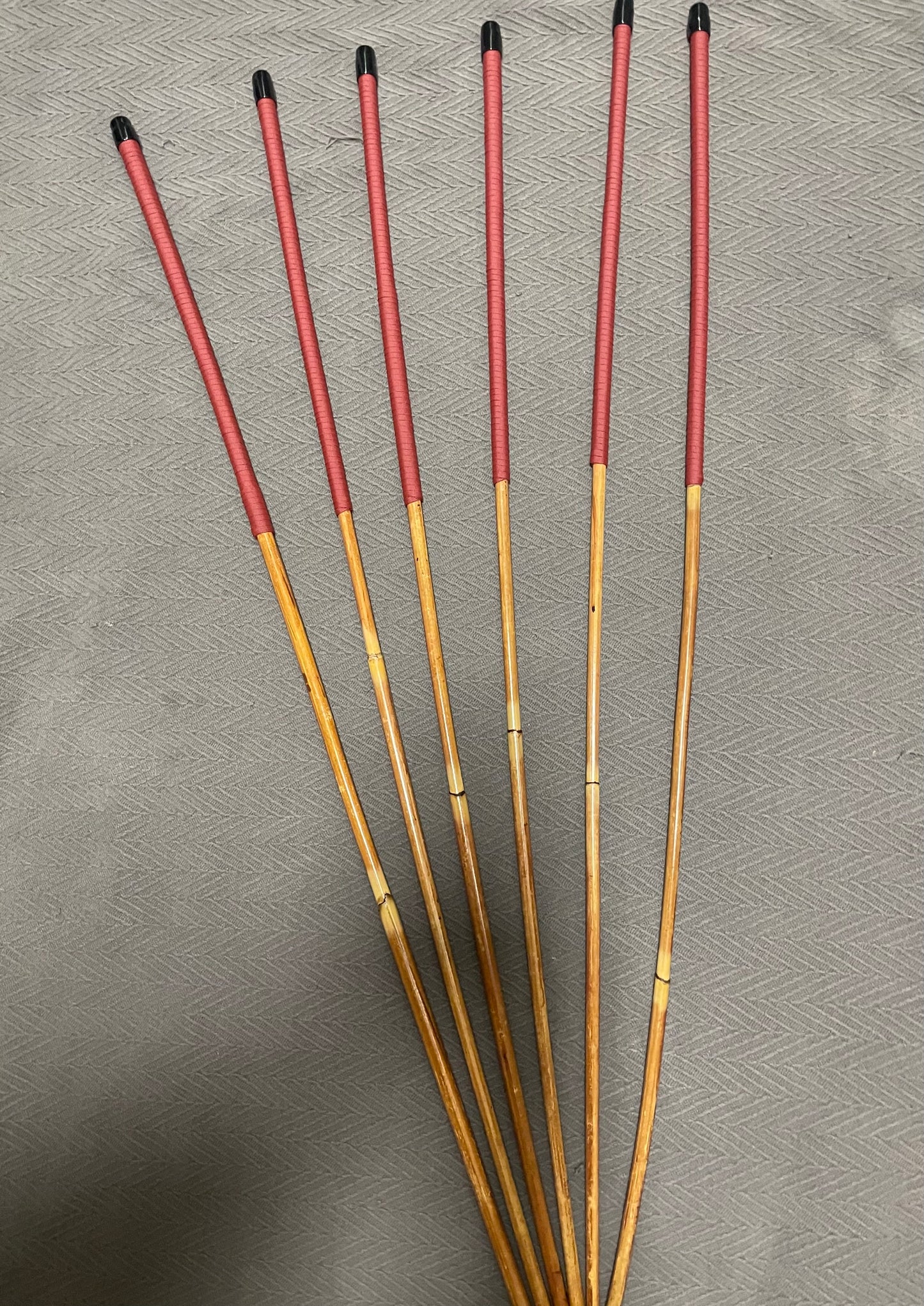 Golden Smoked Dragon Canes / Punishment Canes Set of 6 Canes - 95 to 98 cms Length - BRICK RED Paracord Handles - Stripewell Canes