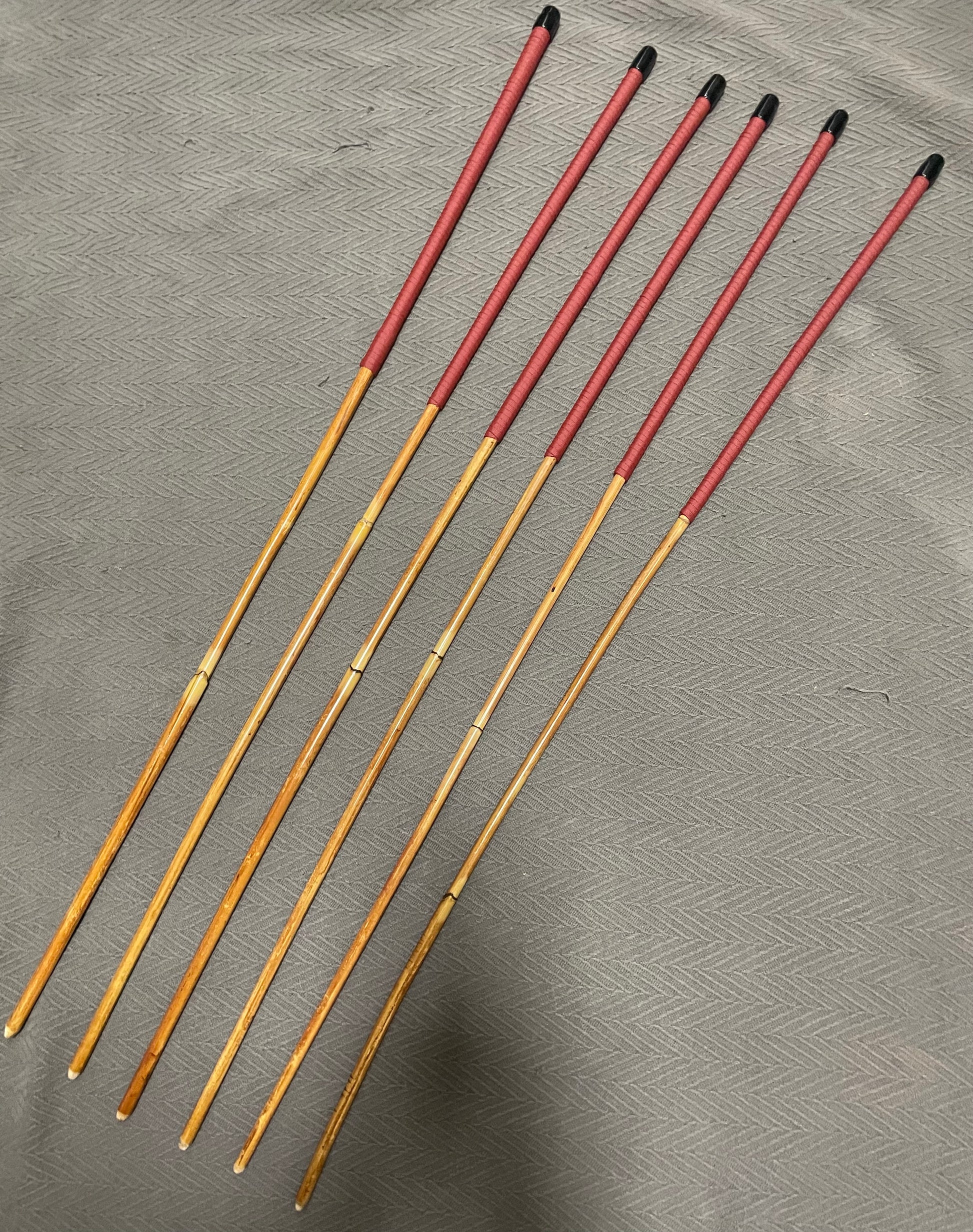 Golden Smoked Dragon Canes / Punishment Canes Set of 6 Canes - 95 to 98 cms Length - BRICK RED Paracord Handles - Stripewell Canes