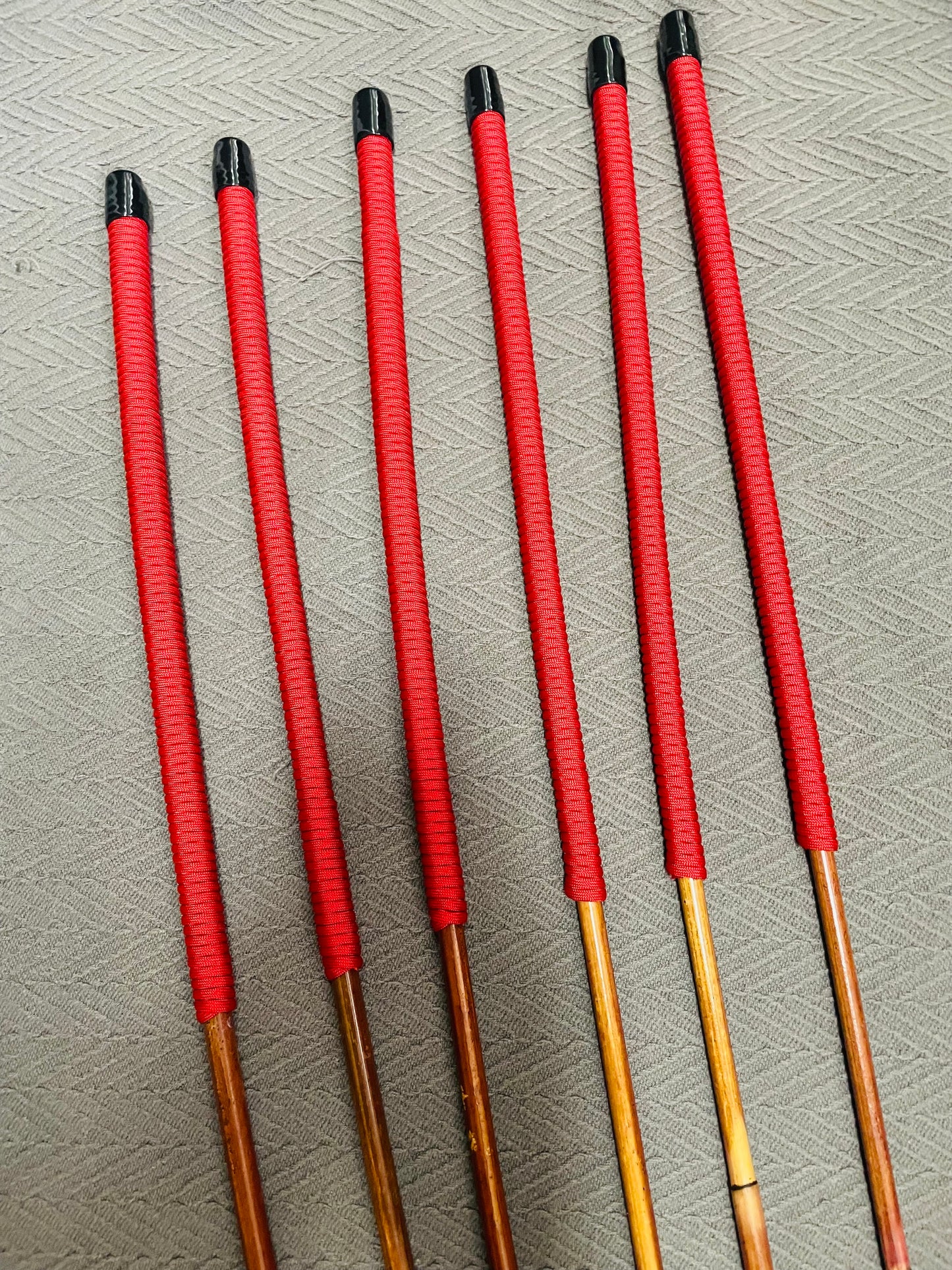 Smoked Dragon Canes SELECT Six Set - 95 to 98 cms Length - IMPERIAL RED Paracord Handles - Stripewell Canes