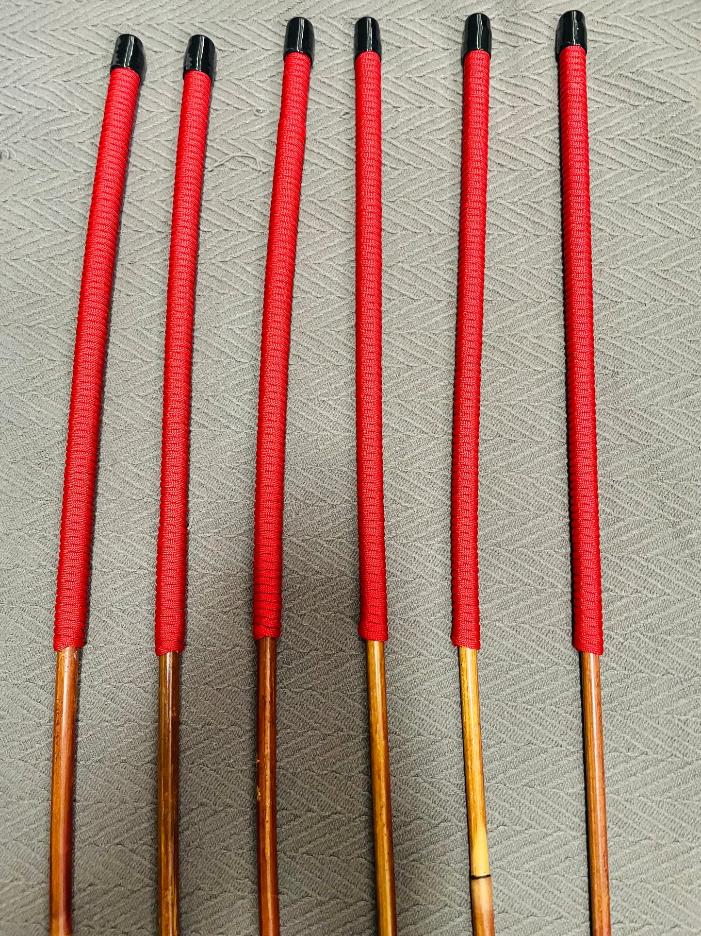 Smoked Dragon Canes SELECT Six Set - 95 to 98 cms Length - IMPERIAL RED Paracord Handles - Stripewell Canes