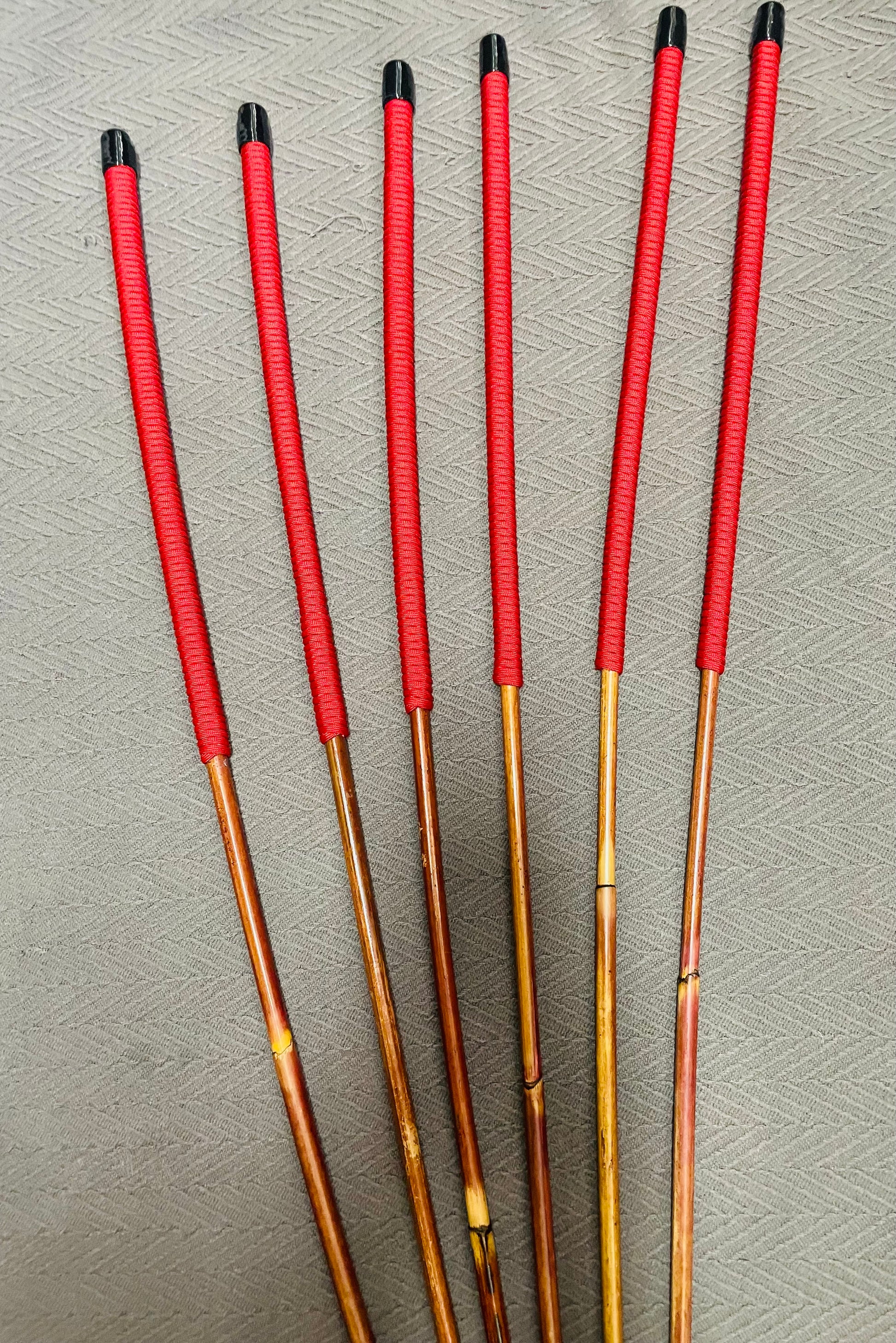 Smoked Dragon Canes SELECT Six Set - 95 to 98 cms Length - IMPERIAL RED Paracord Handles - Stripewell Canes