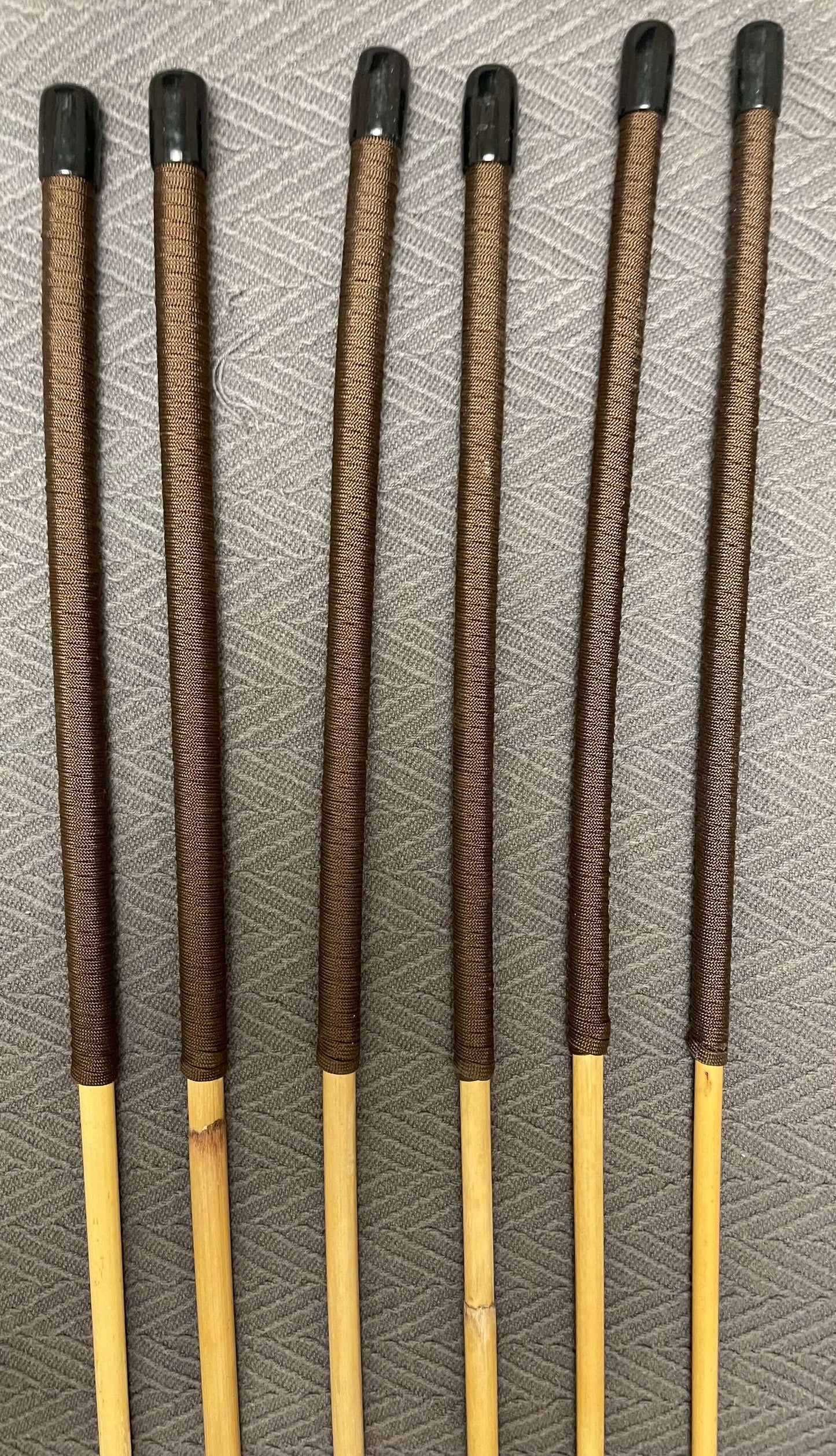 Six of the Best Set of 6 Dragon Canes / School Canes / BDSM Canes - 90 cms L & 7.5 - 12.5 mm D - Burgundy / Brown Handles - Stripewell Canes