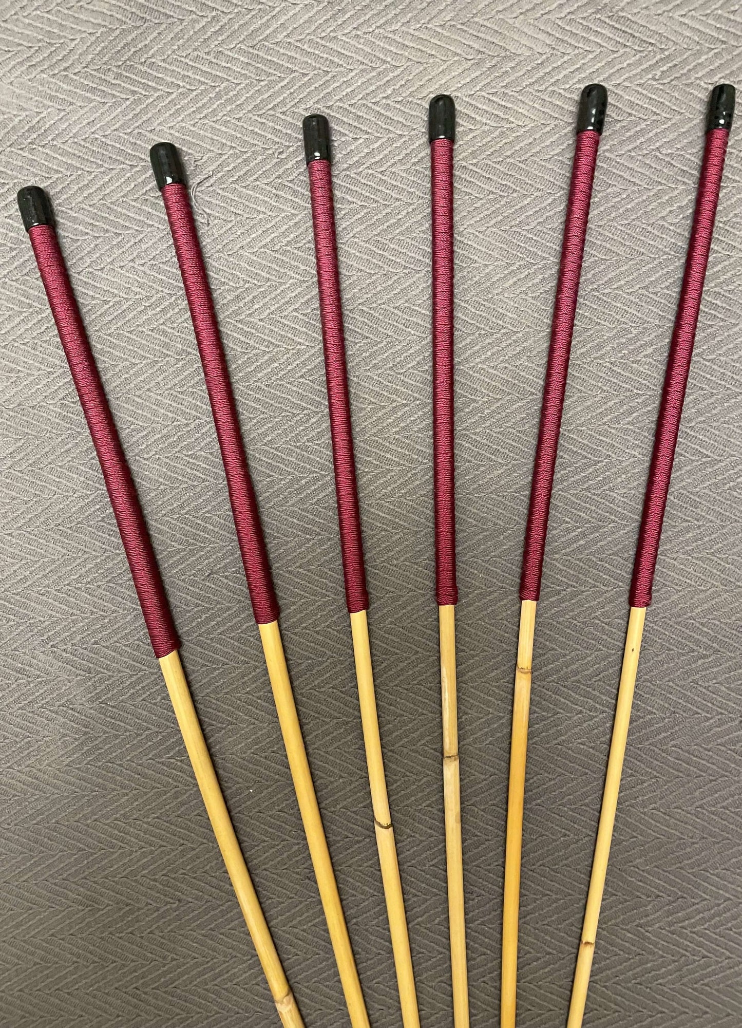 Six of the Best Set of 6 Dragon Canes / School Canes / BDSM Canes - 90 cms L & 7.5 - 12.5 mm D - Burgundy / Brown Handles - Stripewell Canes