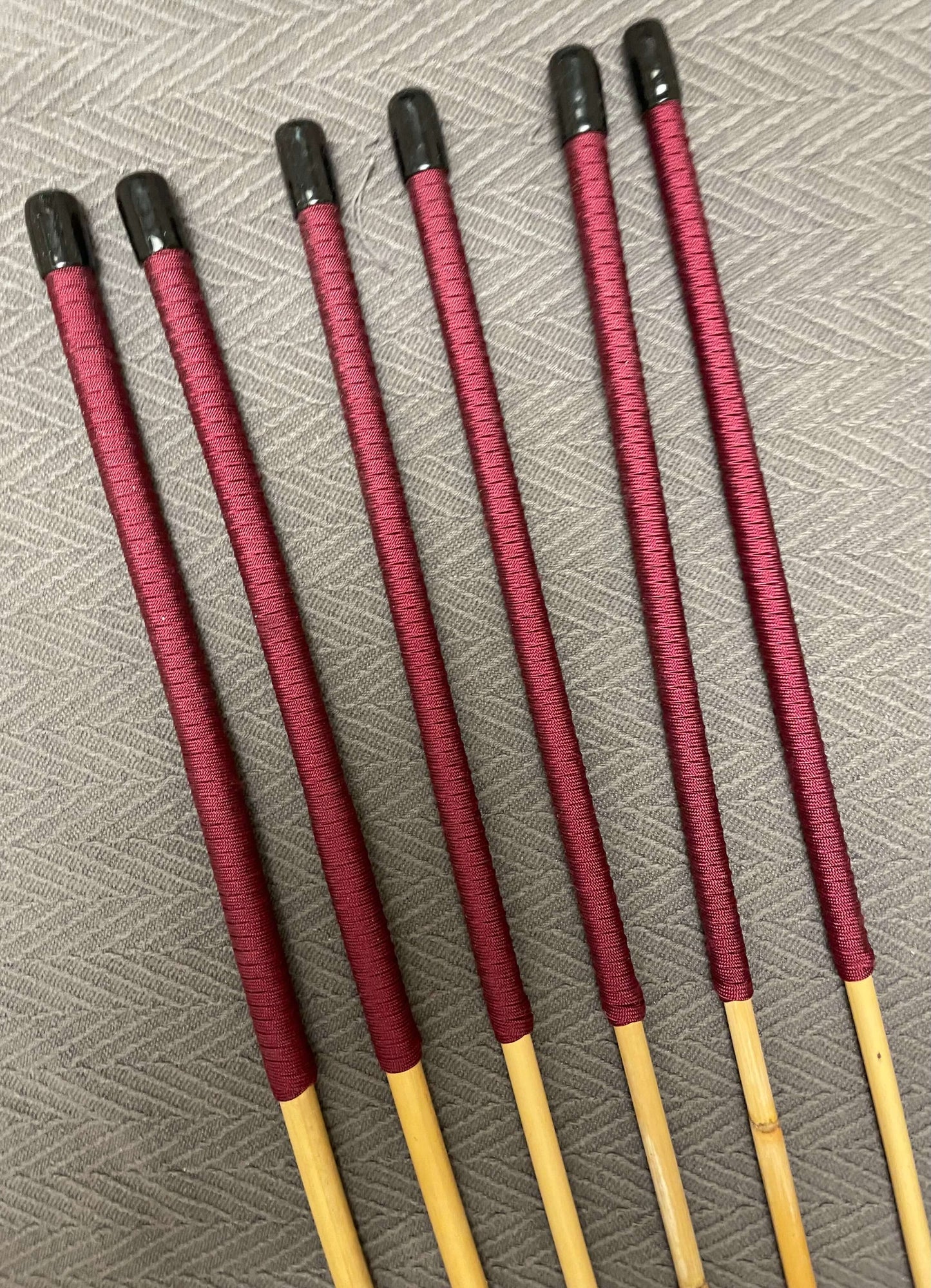 Six of the Best Set of 6 Dragon Canes / School Canes / BDSM Canes - 90 cms L & 7.5 - 12.5 mm D - Burgundy / Brown Handles - Stripewell Canes