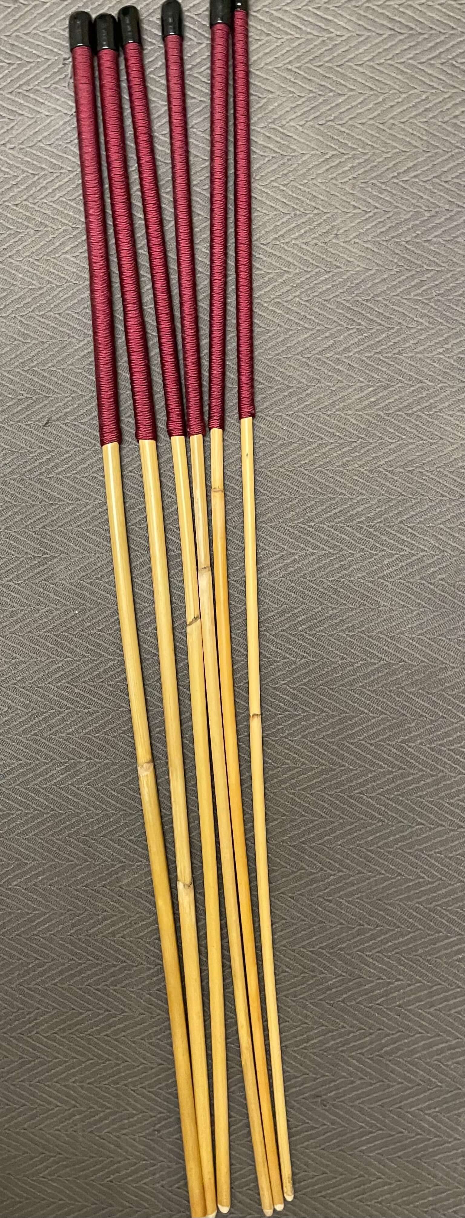 Six of the Best Set of 6 Dragon Canes / School Canes / BDSM Canes - 90 cms L & 7.5 - 12.5 mm D - Burgundy / Brown Handles - Stripewell Canes