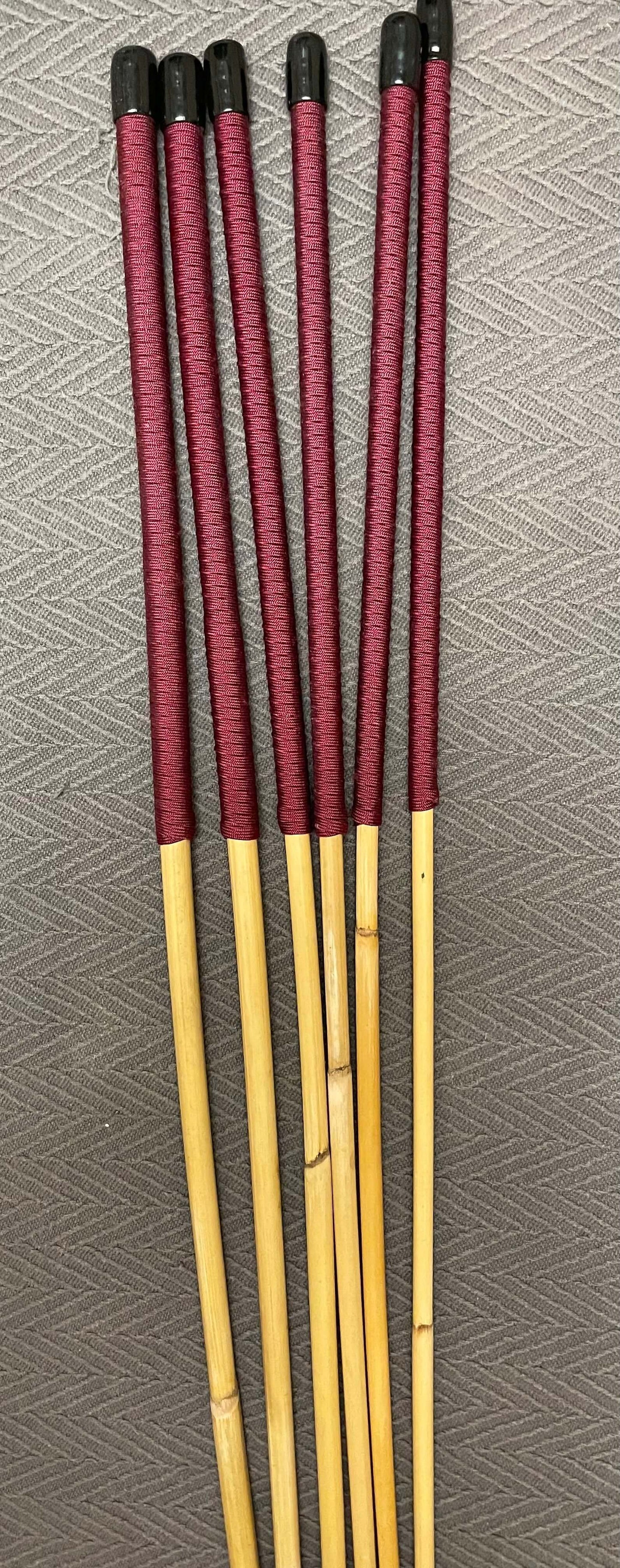 Six of the Best Set of 6 Dragon Canes / School Canes / BDSM Canes - 90 cms L & 7.5 - 12.5 mm D - Burgundy / Brown Handles - Stripewell Canes