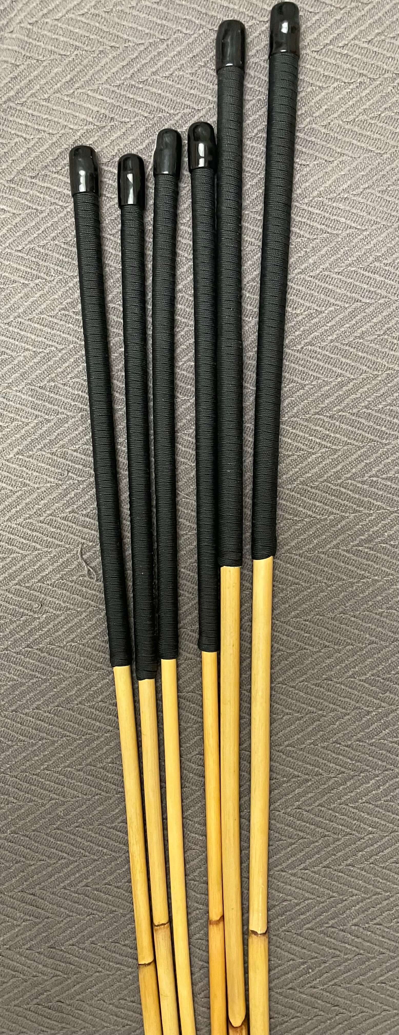 Set of 6 Natural Dragon Rattan Canes / School Punishment Canes / BDSM Canes - 95 to 100 cms Length - Black Paracord Handles - Stripewell Canes