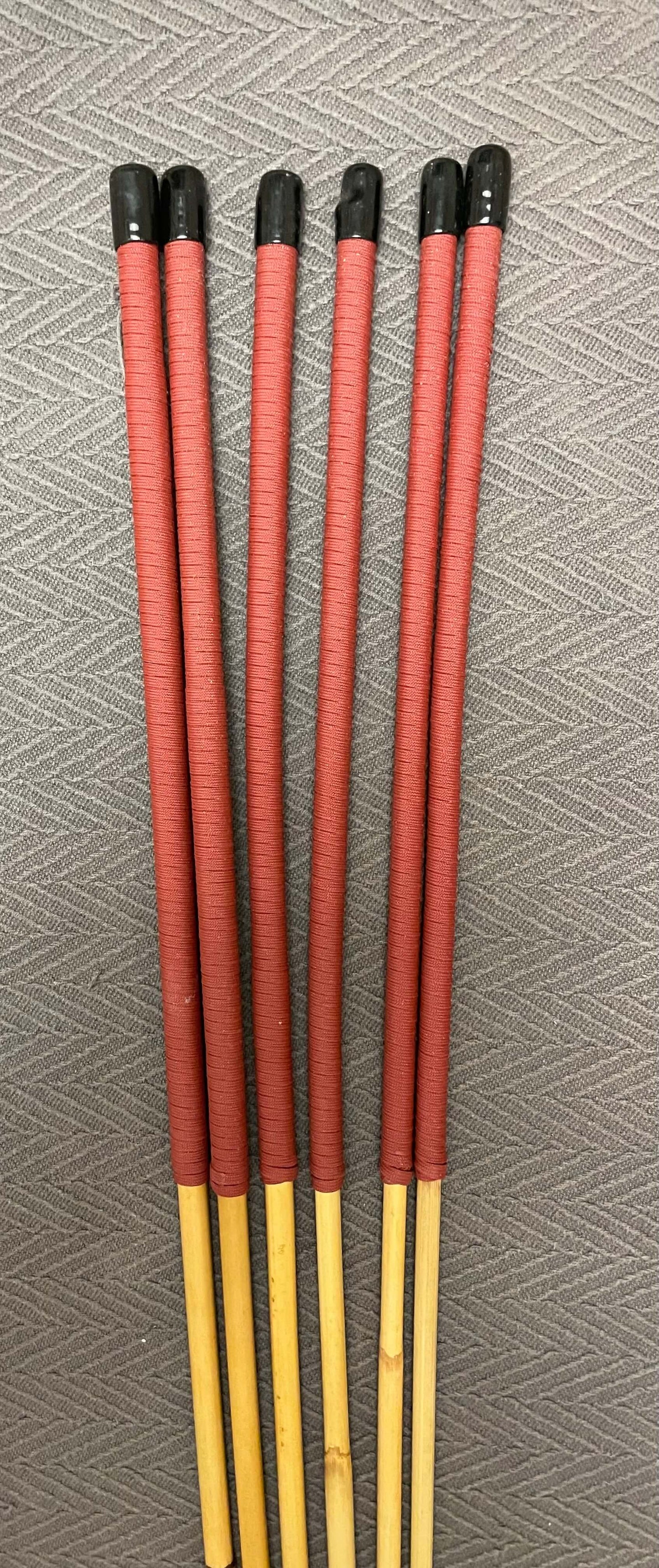 Set of 6 Dragon Canes / Punishment Canes / BDSM Canes / Dominatrix Canes - 95 cms Length - Red or Blue Streak Paracord Handles - Stripewell Canes