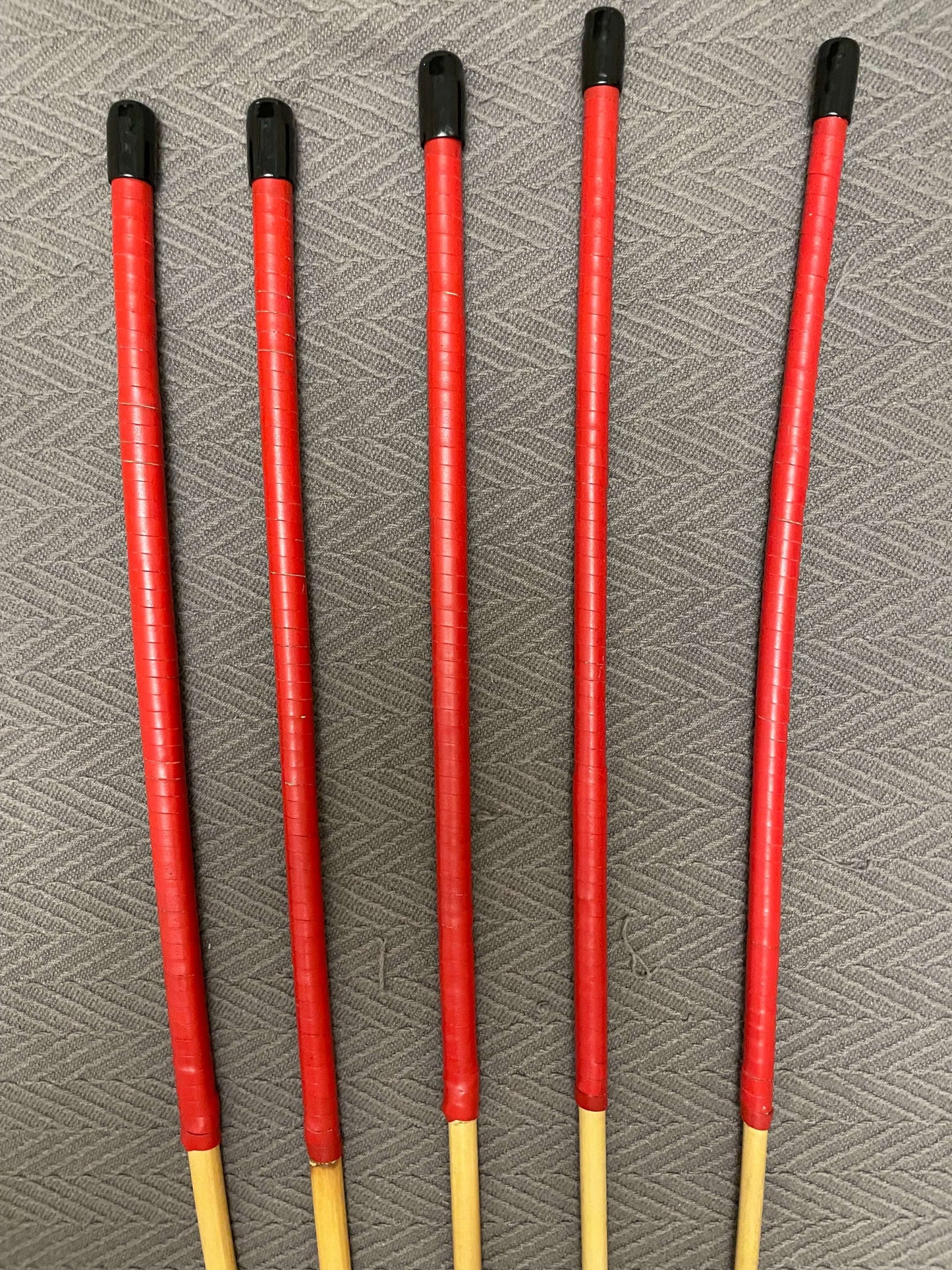 ProDomme Signature Set of 5 Natural Dragon Rattan Canes / School Canes / Whipping Canes - PRO SET - 102 to 105 cms Length - 15” Red / Brandy Kangaroo Leather Handles