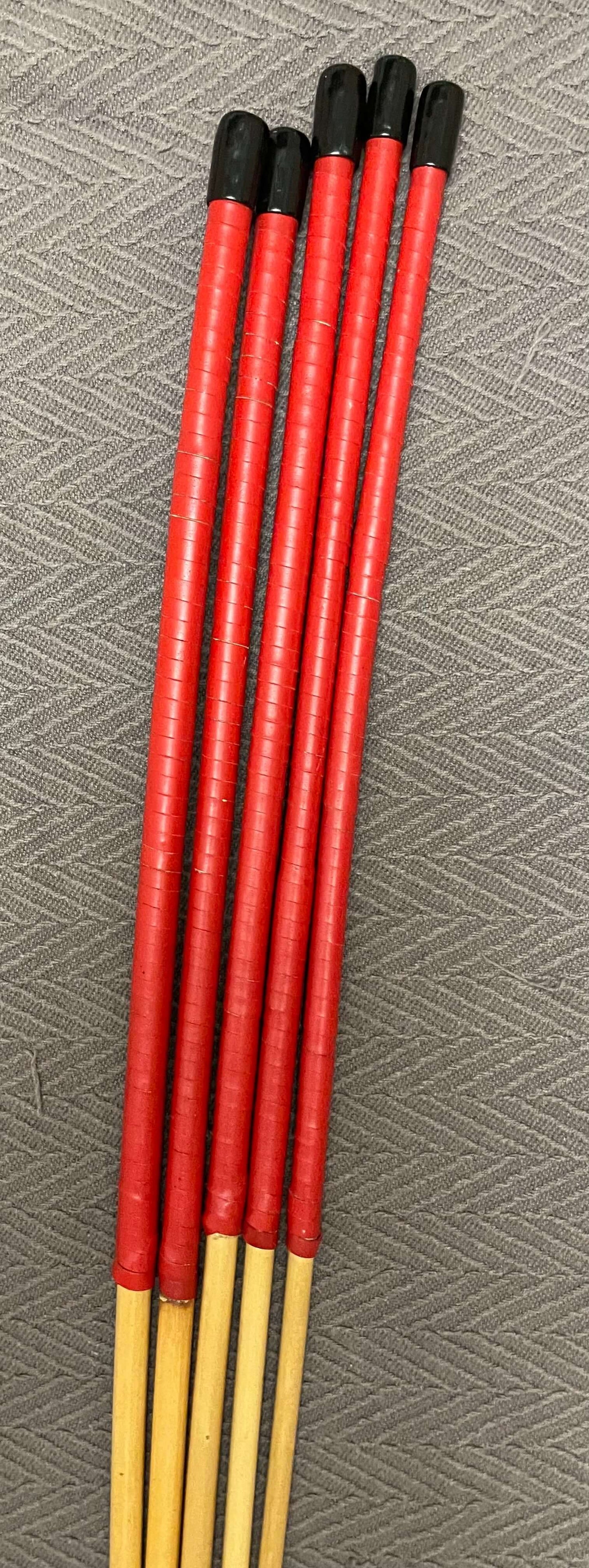 ProDomme Signature Set of 5 Natural Dragon Rattan Canes / School Canes / Whipping Canes - PRO SET - 102 to 105 cms Length - 15” Red / Brandy Kangaroo Leather Handles