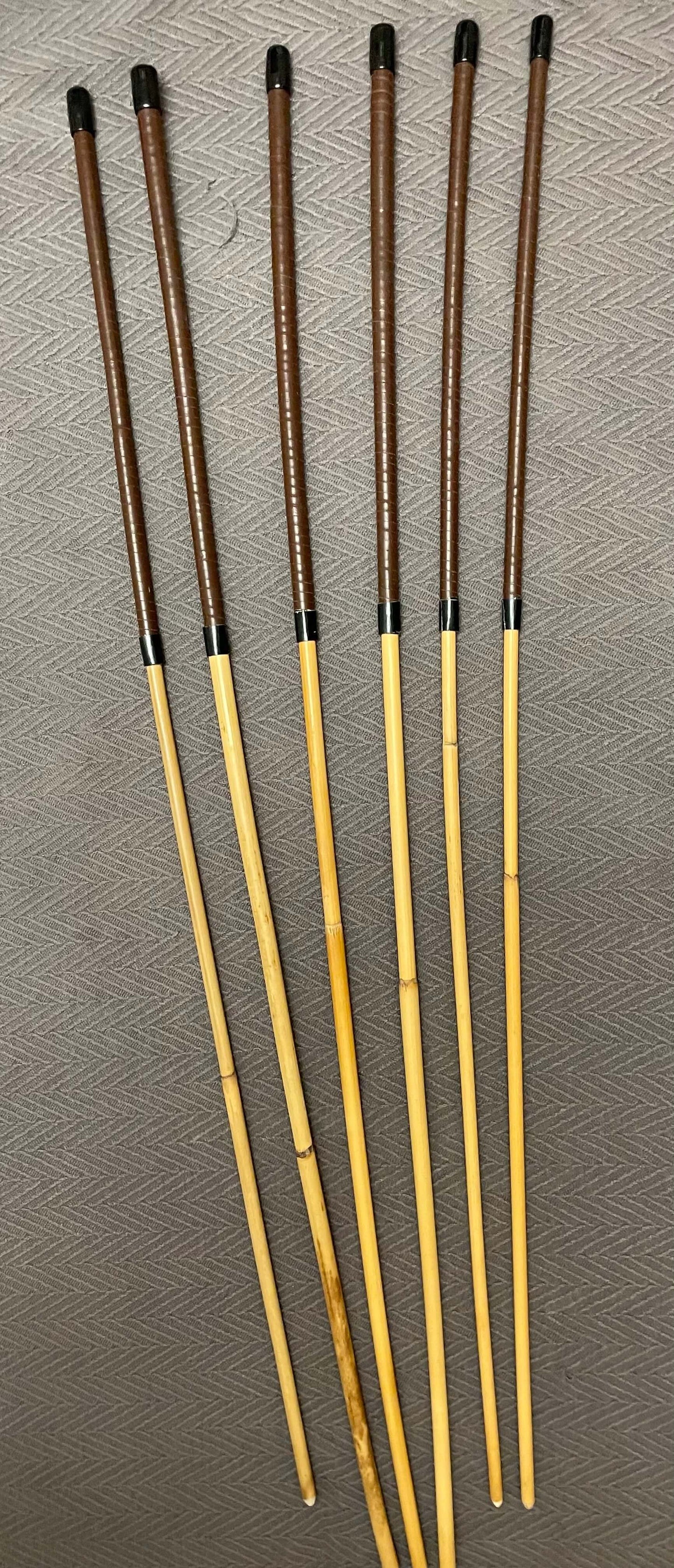 Pro Disciplinarian Set of 6 Natural Dragon Rattan Canes / School Canes / Whipping Canes - PRO SET - 95/100 cms Length - BRANDY Kangaroo Leather Handles