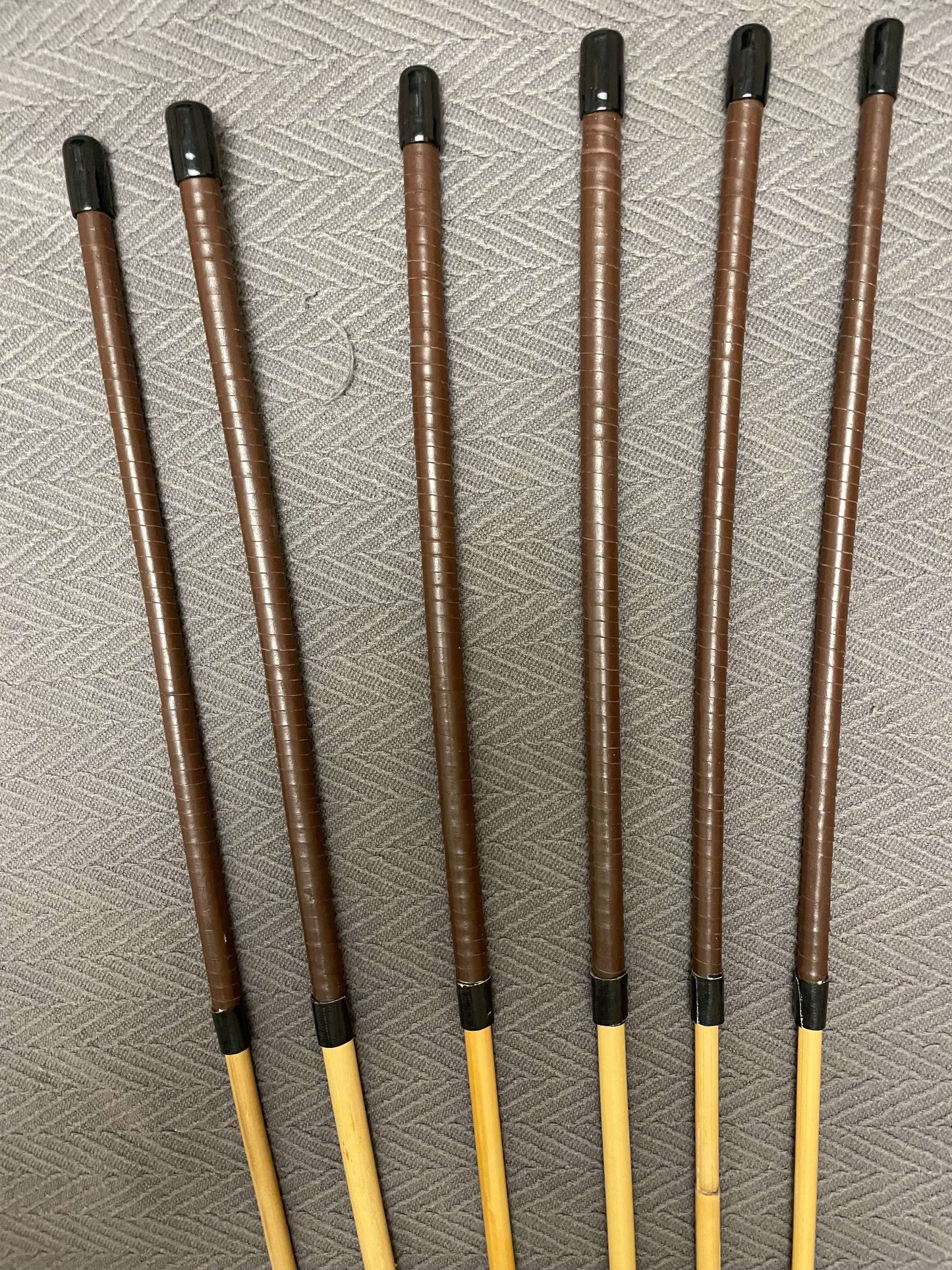 Pro Disciplinarian Set of 6 Natural Dragon Rattan Canes / School Canes / Whipping Canes - PRO SET - 95/100 cms Length - BRANDY Kangaroo Leather Handles