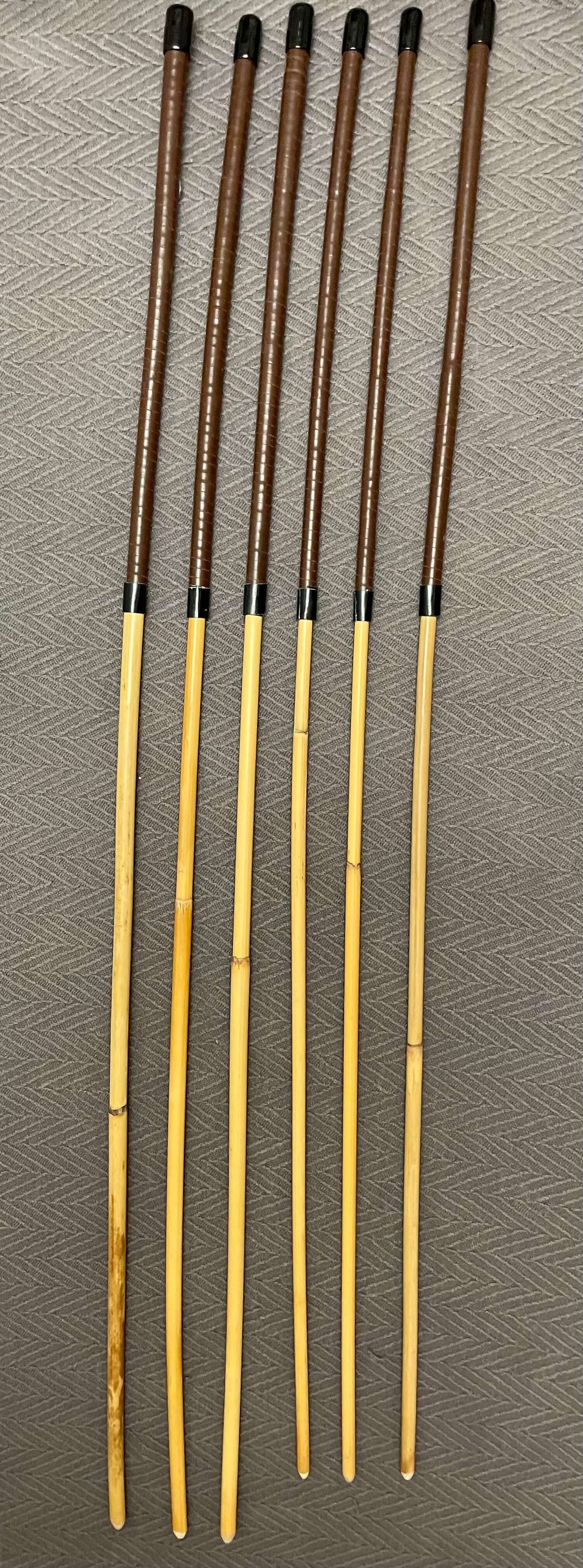 Pro Disciplinarian Set of 6 Natural Dragon Rattan Canes / School Canes / Whipping Canes - PRO SET - 95/100 cms Length - BRANDY Kangaroo Leather Handles