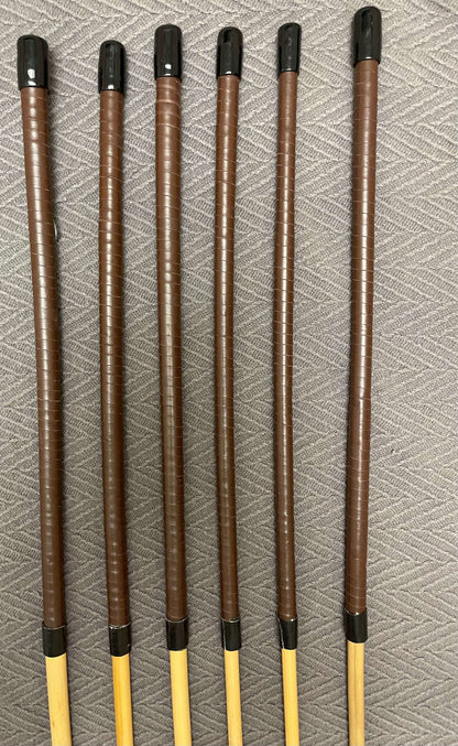 Pro Disciplinarian Set of 6 Natural Dragon Rattan Canes / School Canes / Whipping Canes - PRO SET - 95/100 cms Length - BRANDY Kangaroo Leather Handles