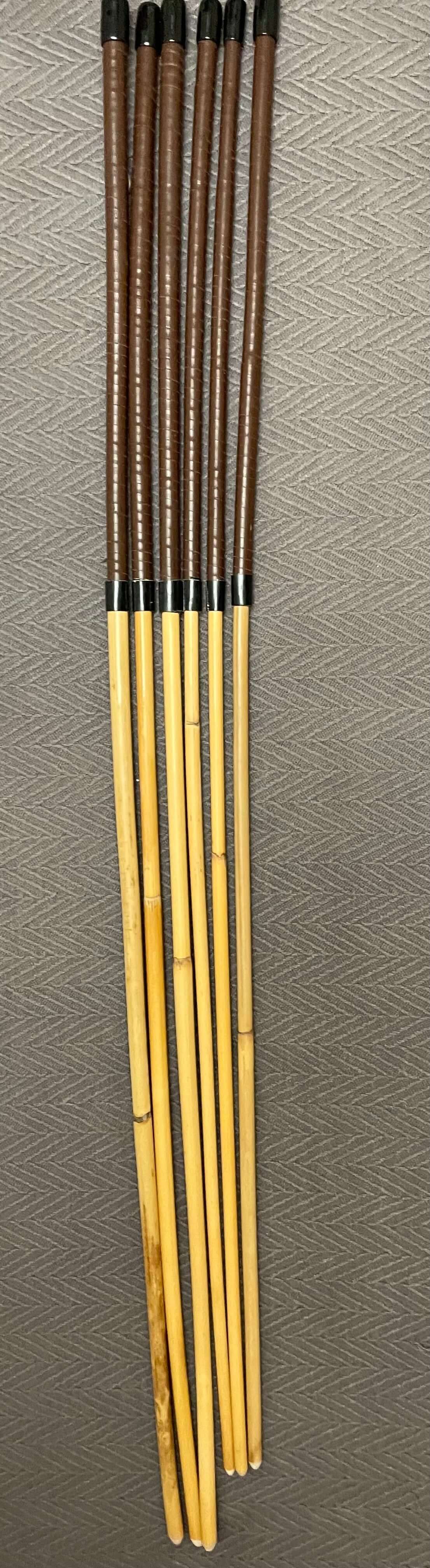 Pro Disciplinarian Set of 6 Natural Dragon Rattan Canes / School Canes / Whipping Canes - PRO SET - 95/100 cms Length - BRANDY Kangaroo Leather Handles