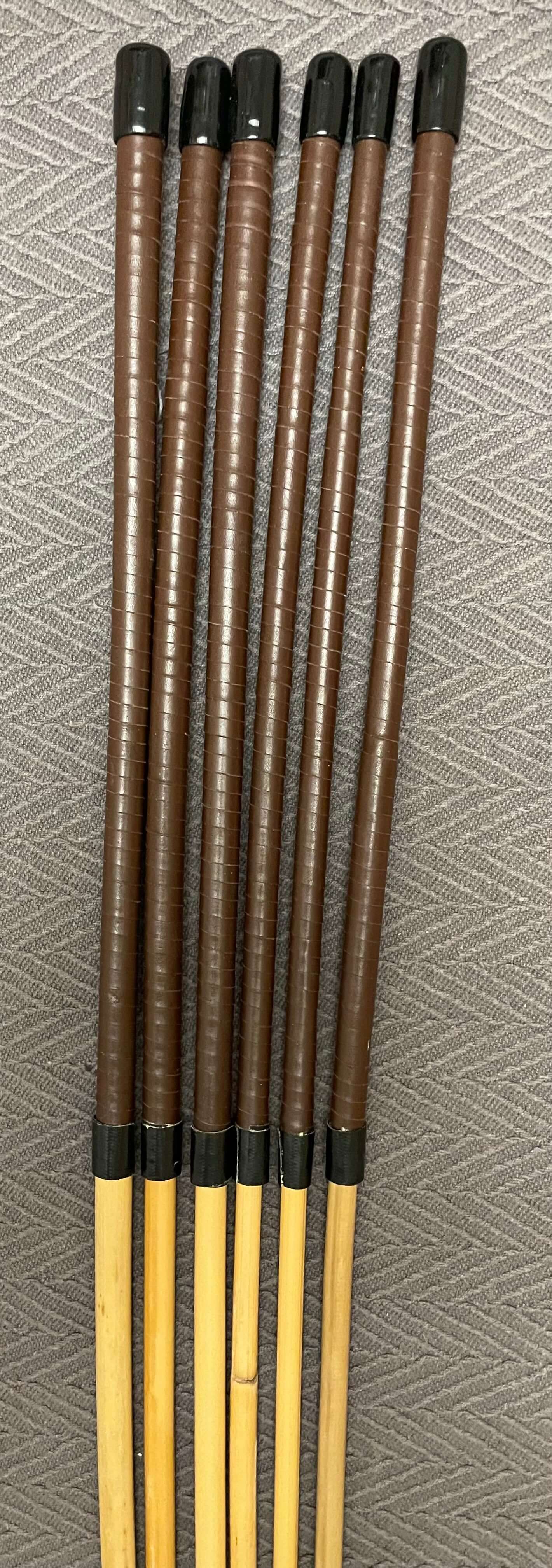 Pro Disciplinarian Set of 6 Natural Dragon Rattan Canes / School Canes / Whipping Canes - PRO SET - 95/100 cms Length - BRANDY Kangaroo Leather Handles