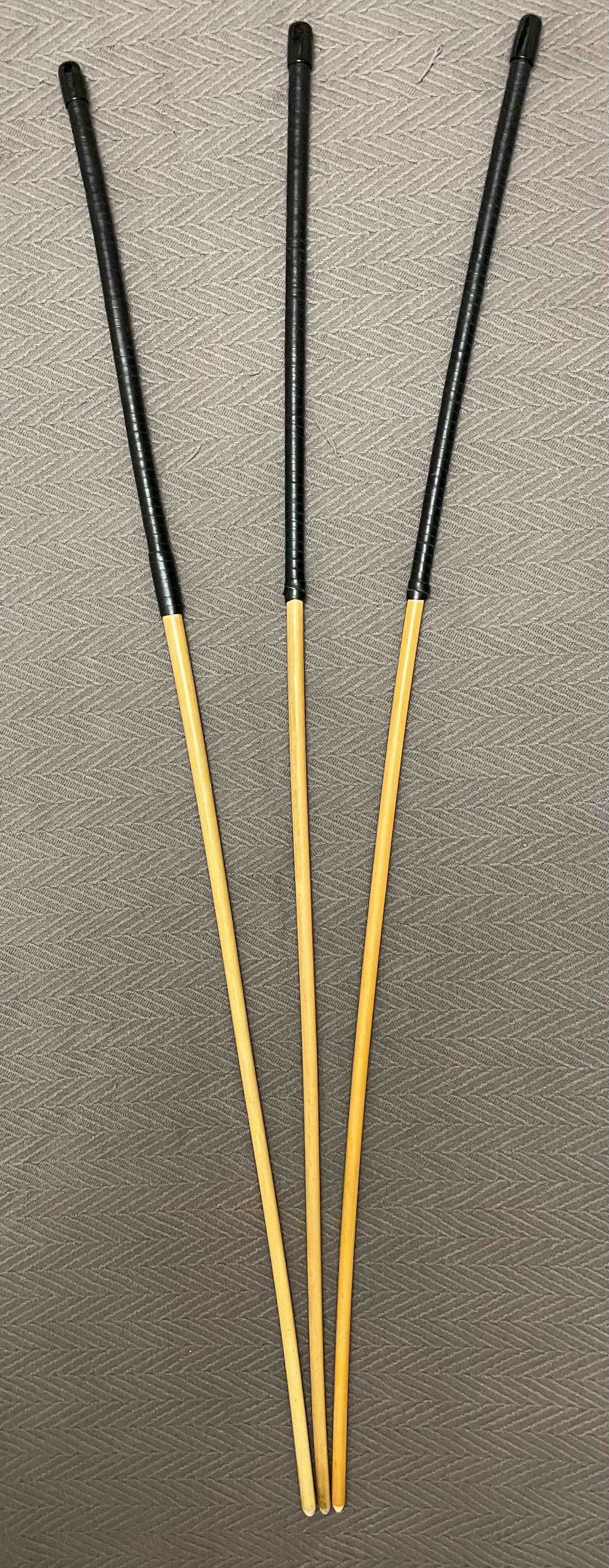 Set of 3 No Knot Natural Dragon Canes / School Canes / Whipping Canes - NO KNOT PRO SET - 100 cms Length -  BLACK Kangaroo Leather Handles - Stripewell Canes