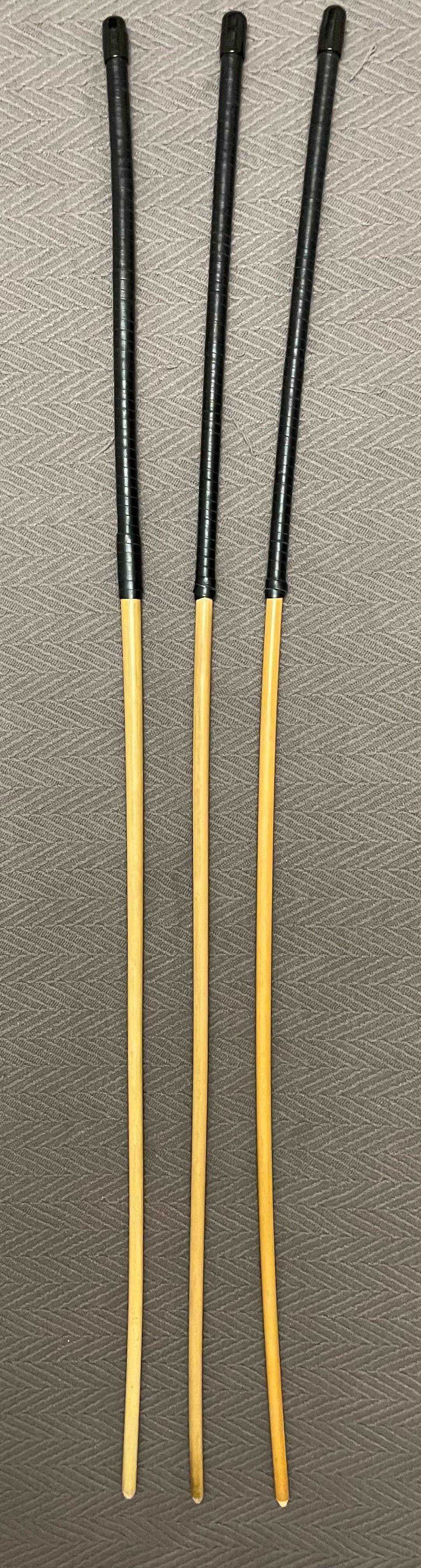 Set of 3 No Knot Natural Dragon Canes / School Canes / Whipping Canes - NO KNOT PRO SET - 100 cms Length -  BLACK Kangaroo Leather Handles - Stripewell Canes