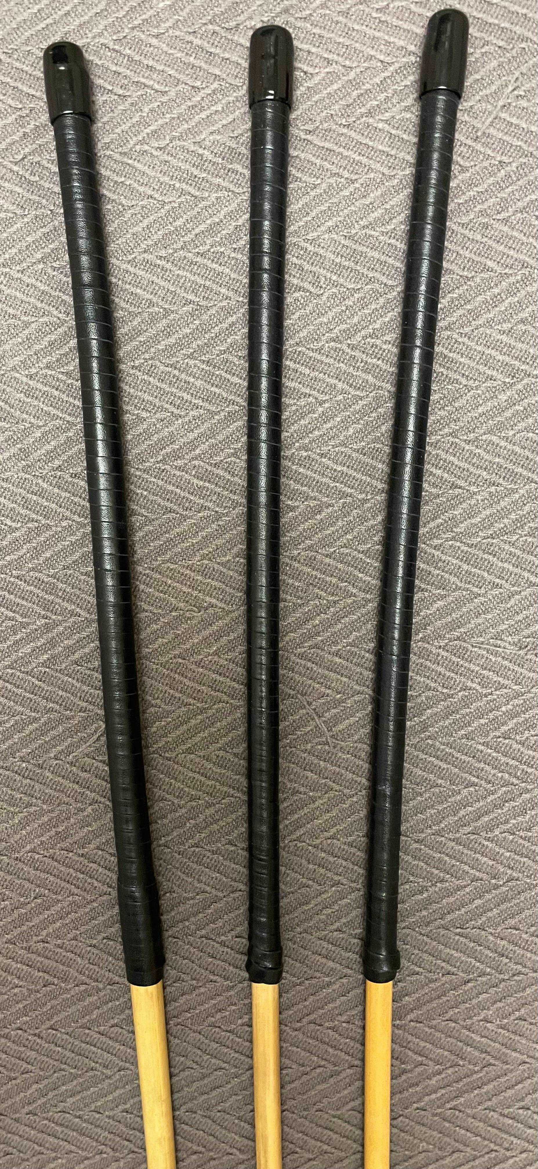 Set of 3 No Knot Natural Dragon Canes / School Canes / Whipping Canes - NO KNOT PRO SET - 100 cms Length -  BLACK Kangaroo Leather Handles - Stripewell Canes