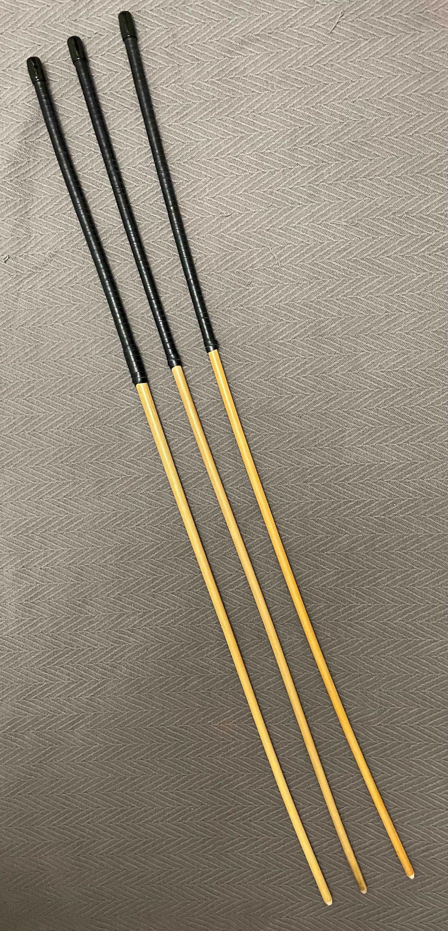 Set of 3 No Knot Natural Dragon Canes / School Canes / Whipping Canes - NO KNOT PRO SET - 100 cms Length -  BLACK Kangaroo Leather Handles - Stripewell Canes