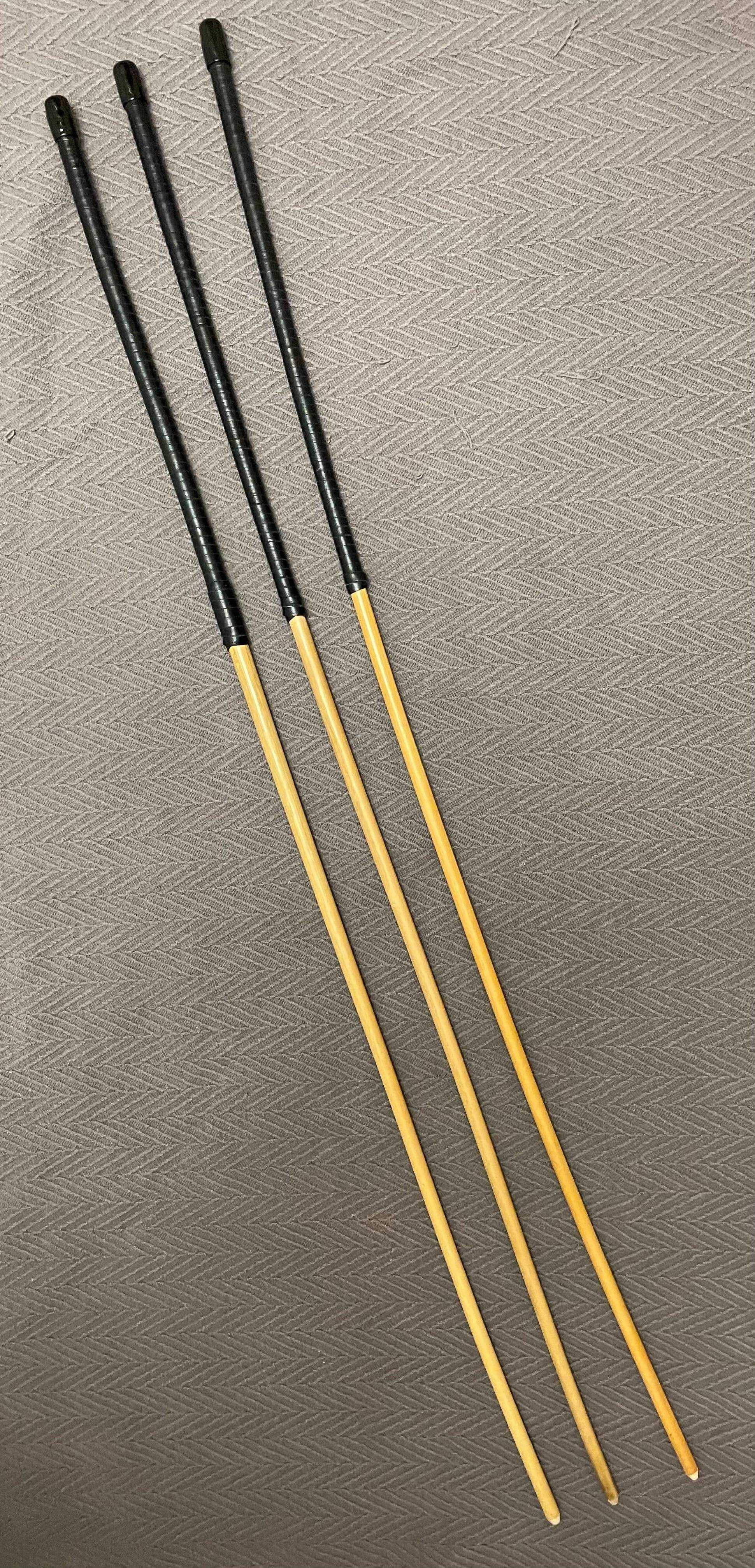 Set of 3 No Knot Natural Dragon Canes / School Canes / Whipping Canes - NO KNOT PRO SET - 100 cms Length -  BLACK Kangaroo Leather Handles - Stripewell Canes