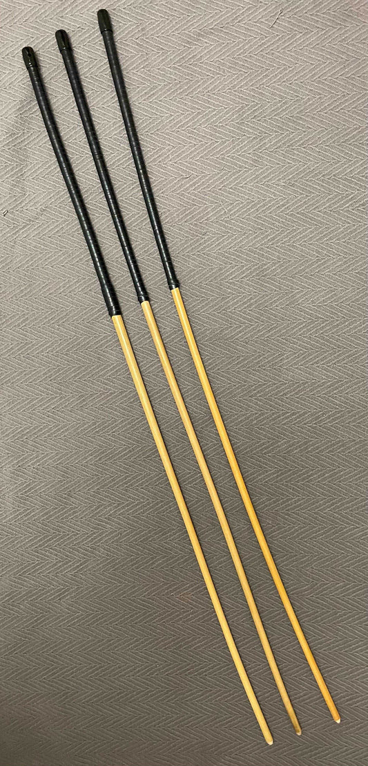 Set of 3 No Knot Natural Dragon Canes / School Canes / Whipping Canes - NO KNOT PRO SET - 100 cms Length -  BLACK Kangaroo Leather Handles - Stripewell Canes