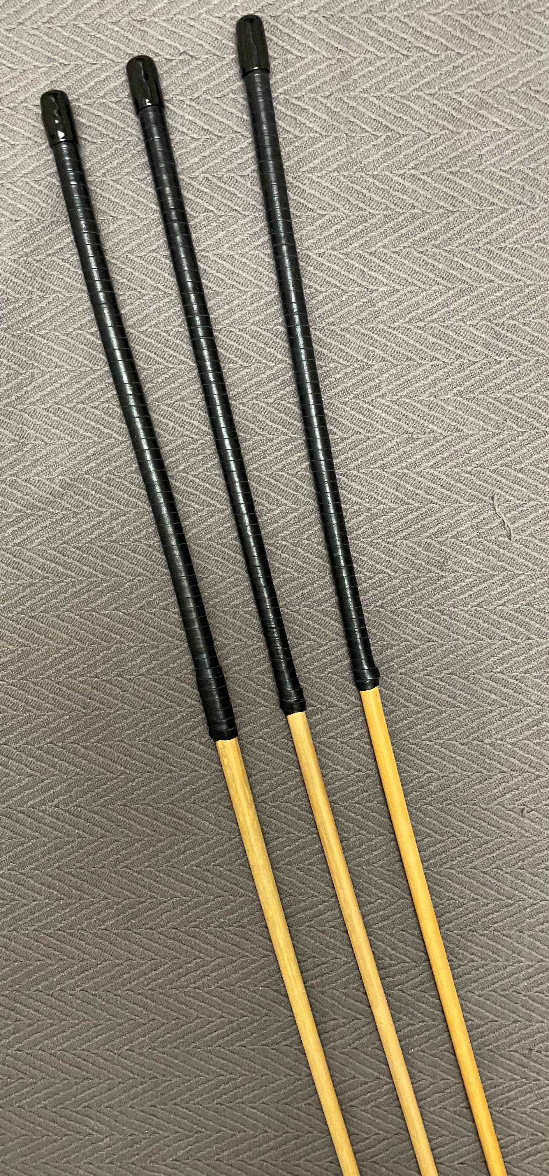 Set of 3 No Knot Natural Dragon Canes / School Canes / Whipping Canes - NO KNOT PRO SET - 100 cms Length -  BLACK Kangaroo Leather Handles - Stripewell Canes