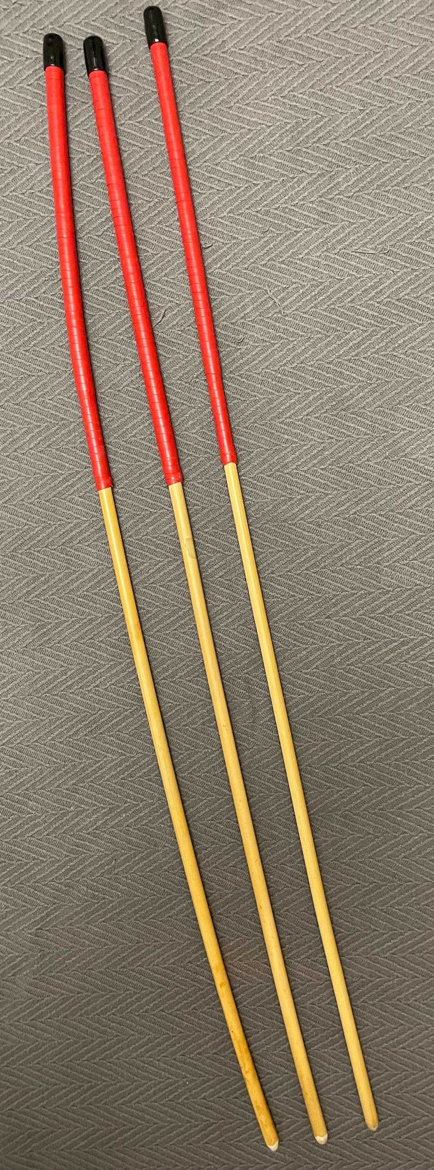 Set of 3 No Knot Natural Dragon Canes / School Canes / Whipping Canes - NO KNOT PRO SET - 90 cms Length -  BLACK/RED Kangaroo Leather Handles - Stripewell Canes