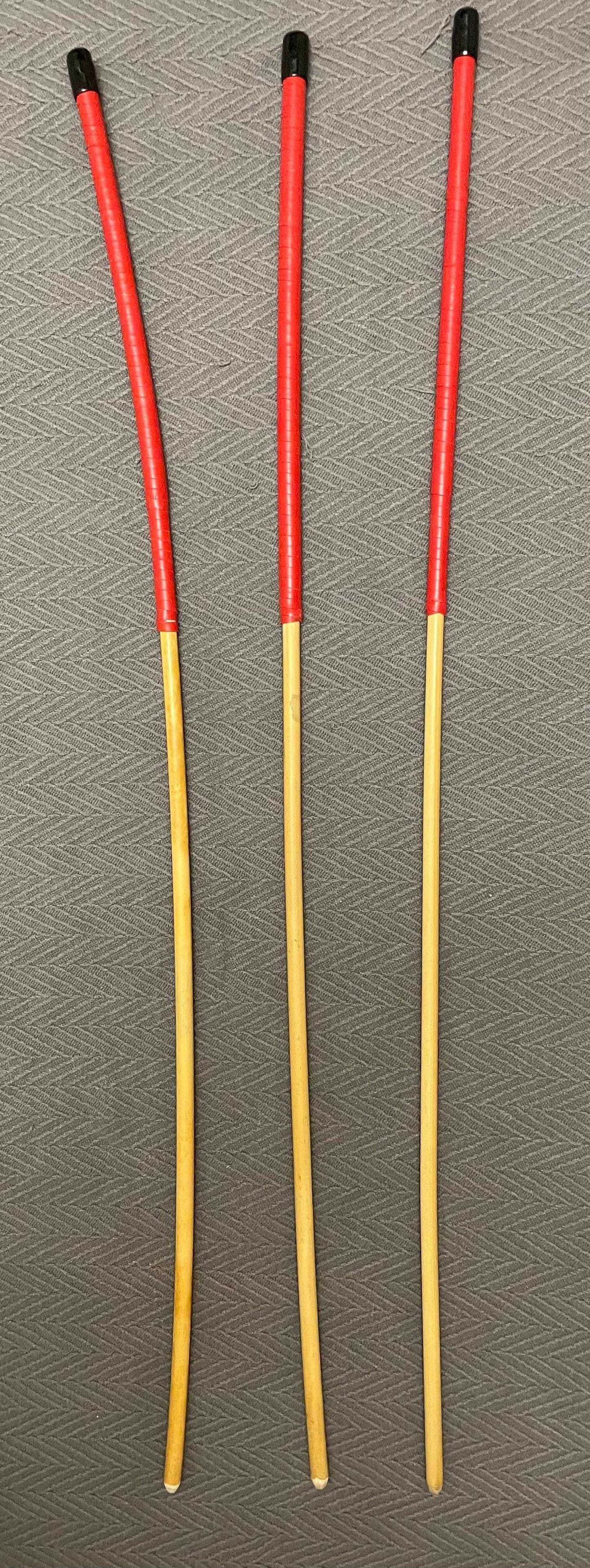 Set of 3 No Knot Natural Dragon Canes / School Canes / Whipping Canes - NO KNOT PRO SET - 90 cms Length -  BLACK/RED Kangaroo Leather Handles - Stripewell Canes