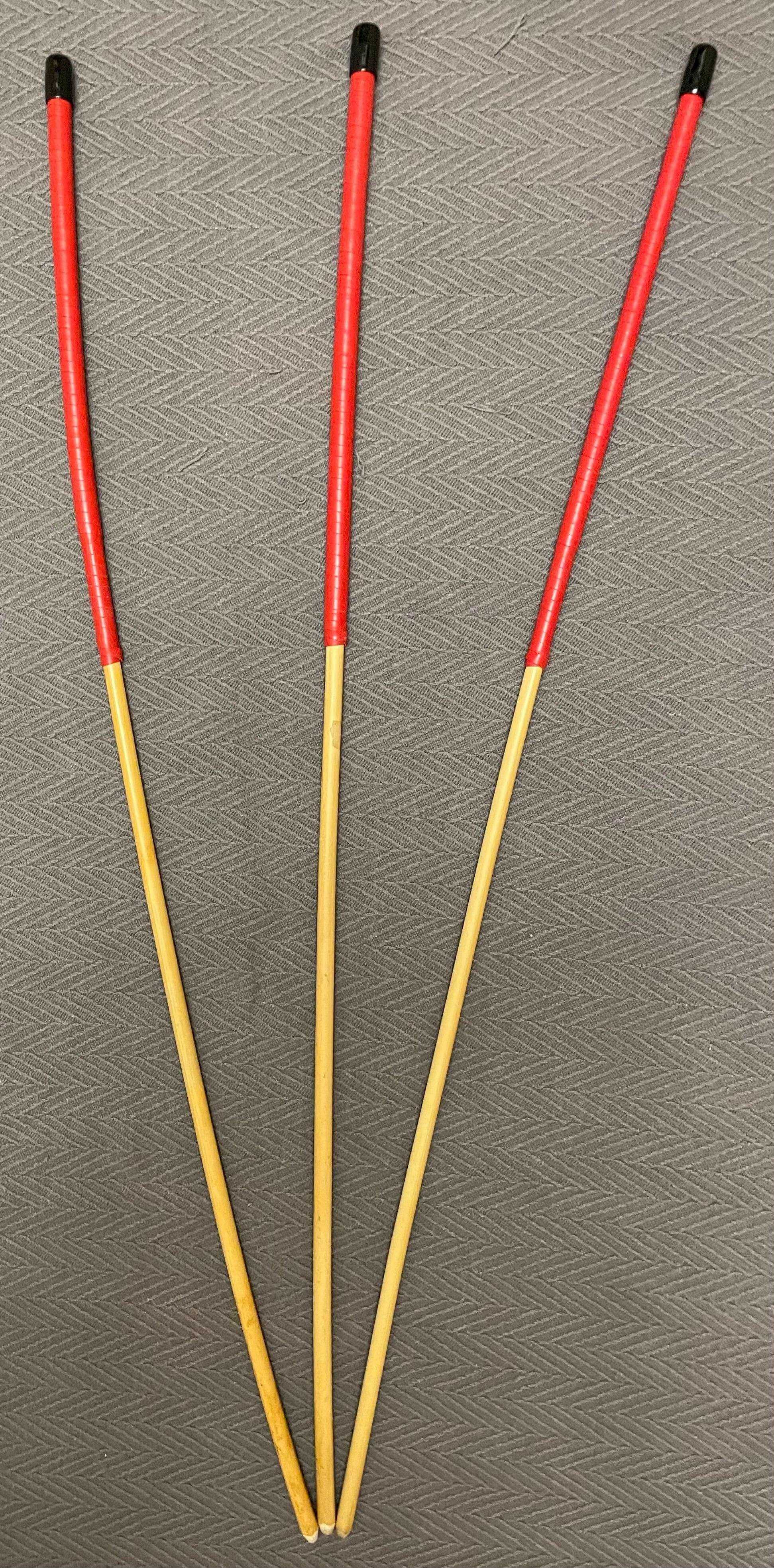 Set of 3 No Knot Natural Dragon Canes / School Canes / Whipping Canes - NO KNOT PRO SET - 90 cms Length -  BLACK/RED Kangaroo Leather Handles - Stripewell Canes