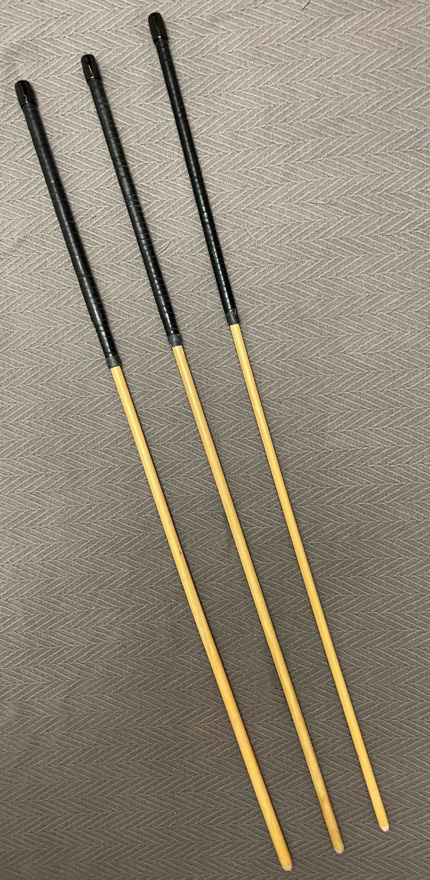 Set of 3 No Knot Natural Dragon Canes / School Canes / Whipping Canes - NO KNOT PRO SET - 90 cms Length -  BLACK/RED Kangaroo Leather Handles - Stripewell Canes