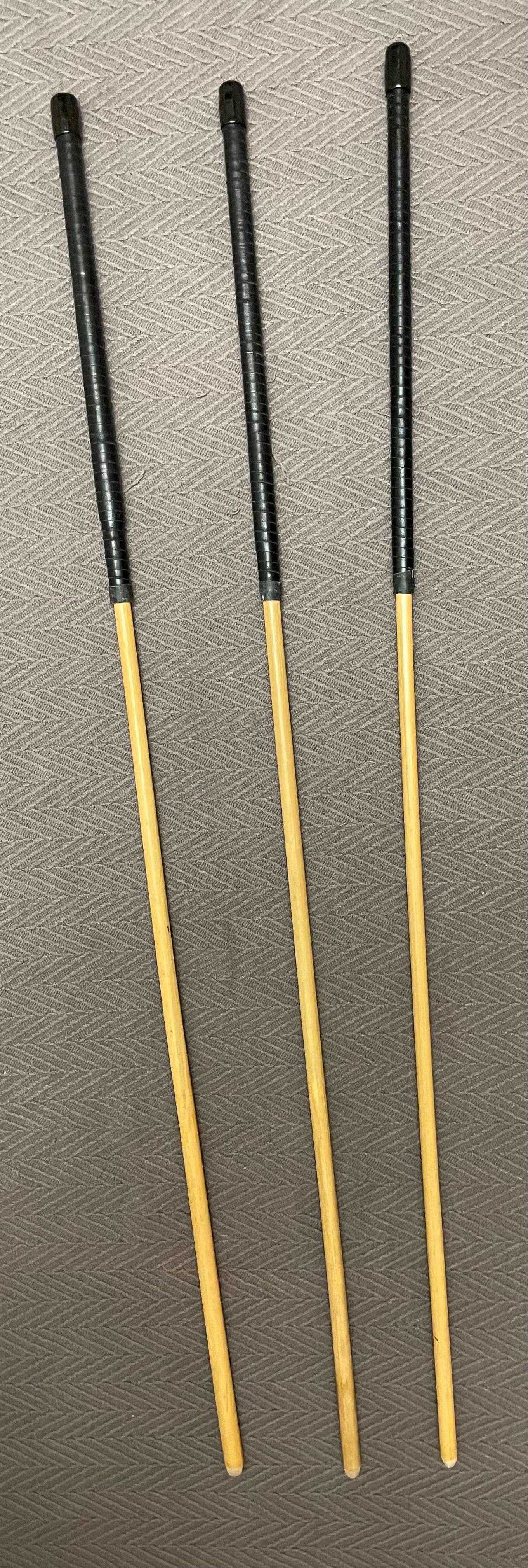 Set of 3 No Knot Natural Dragon Canes / School Canes / Whipping Canes - NO KNOT PRO SET - 90 cms Length -  BLACK/RED Kangaroo Leather Handles - Stripewell Canes