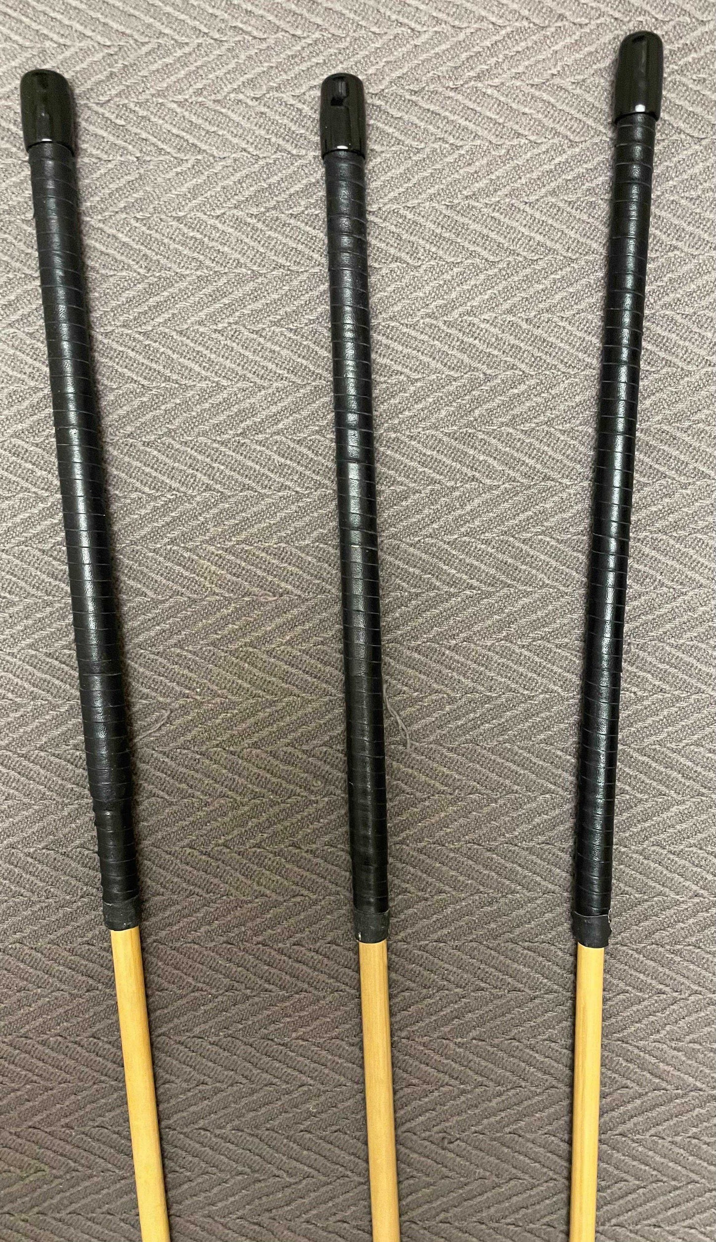 Set of 3 No Knot Natural Dragon Canes / School Canes / Whipping Canes - NO KNOT PRO SET - 90 cms Length -  BLACK/RED Kangaroo Leather Handles - Stripewell Canes