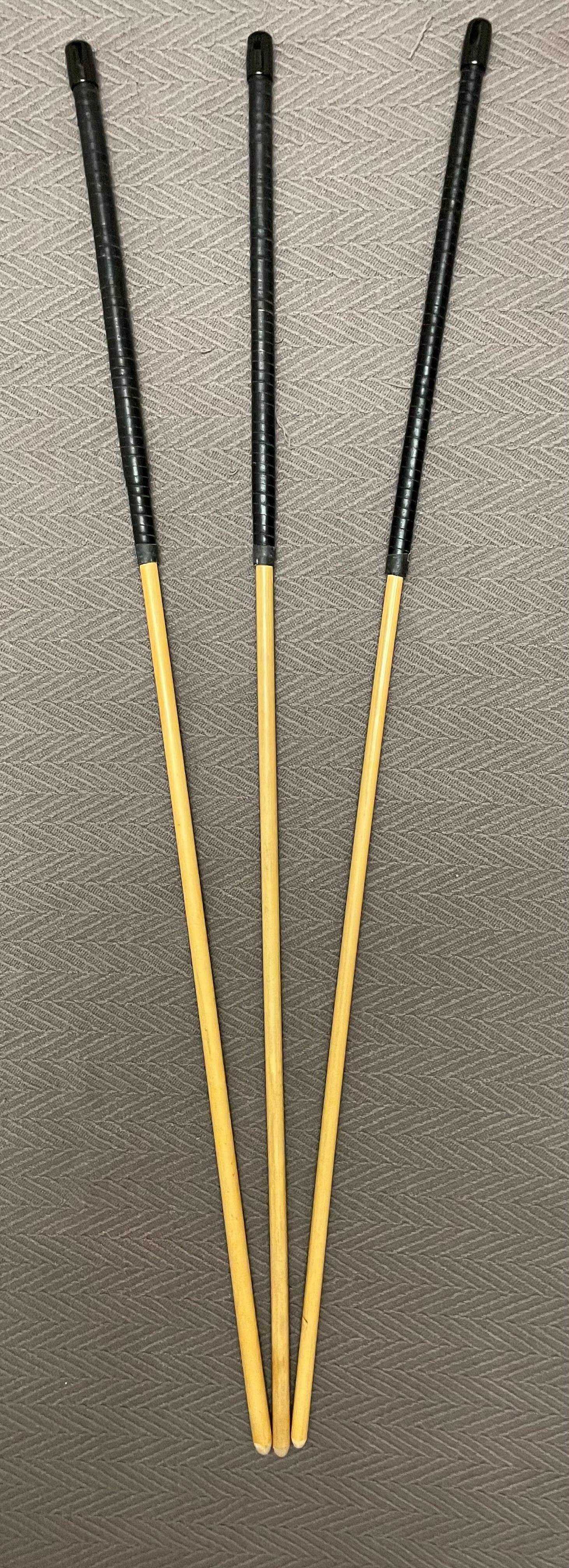 Set of 3 No Knot Natural Dragon Canes / School Canes / Whipping Canes - NO KNOT PRO SET - 90 cms Length -  BLACK/RED Kangaroo Leather Handles - Stripewell Canes