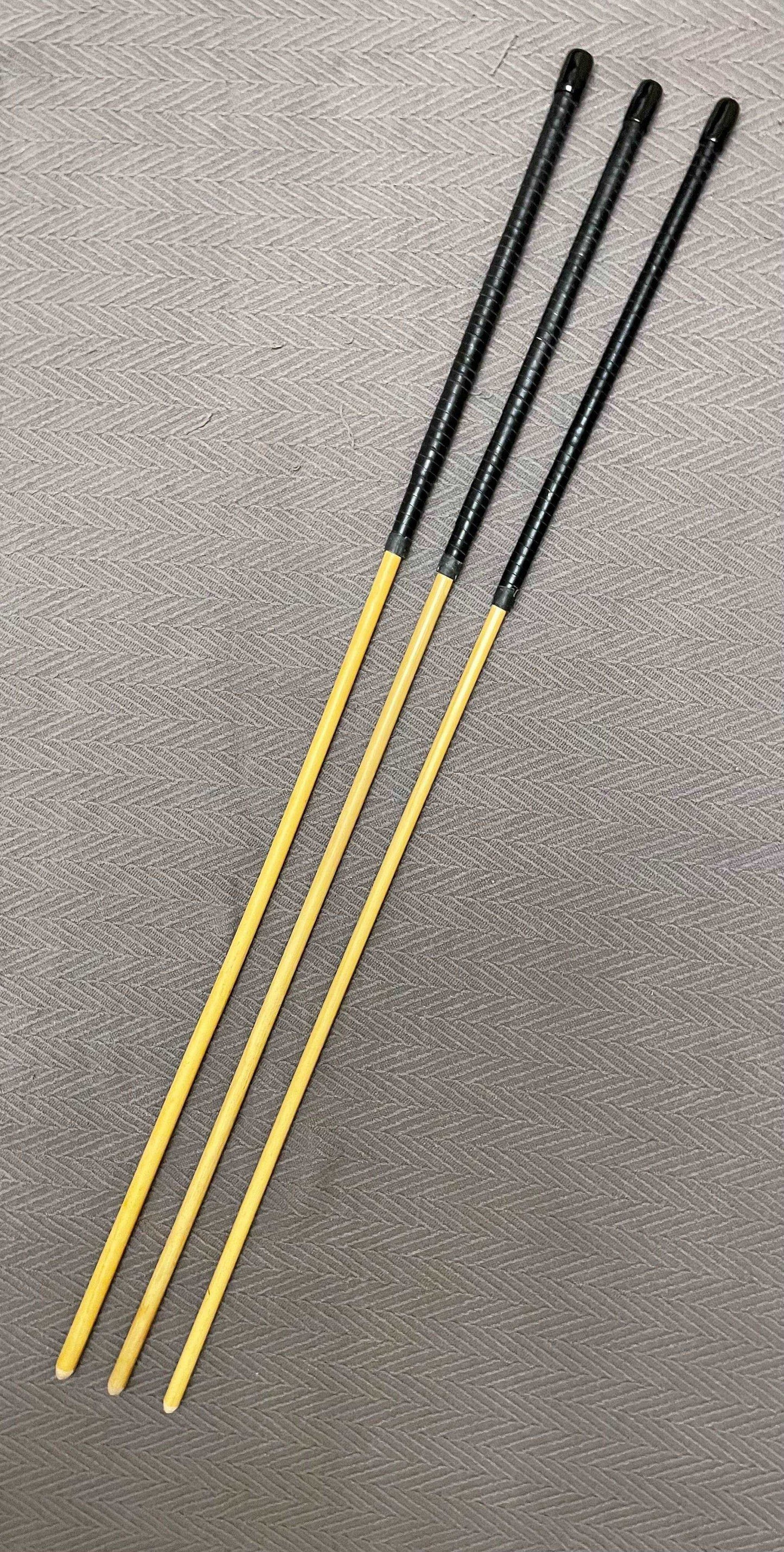 Set of 3 No Knot Natural Dragon Canes / School Canes / Whipping Canes - NO KNOT PRO SET - 90 cms Length -  BLACK/RED Kangaroo Leather Handles - Stripewell Canes