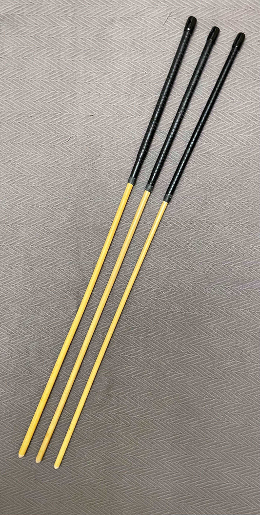 Set of 3 No Knot Natural Dragon Canes / School Canes / Whipping Canes - NO KNOT PRO SET - 90 cms Length -  BLACK/RED Kangaroo Leather Handles - Stripewell Canes