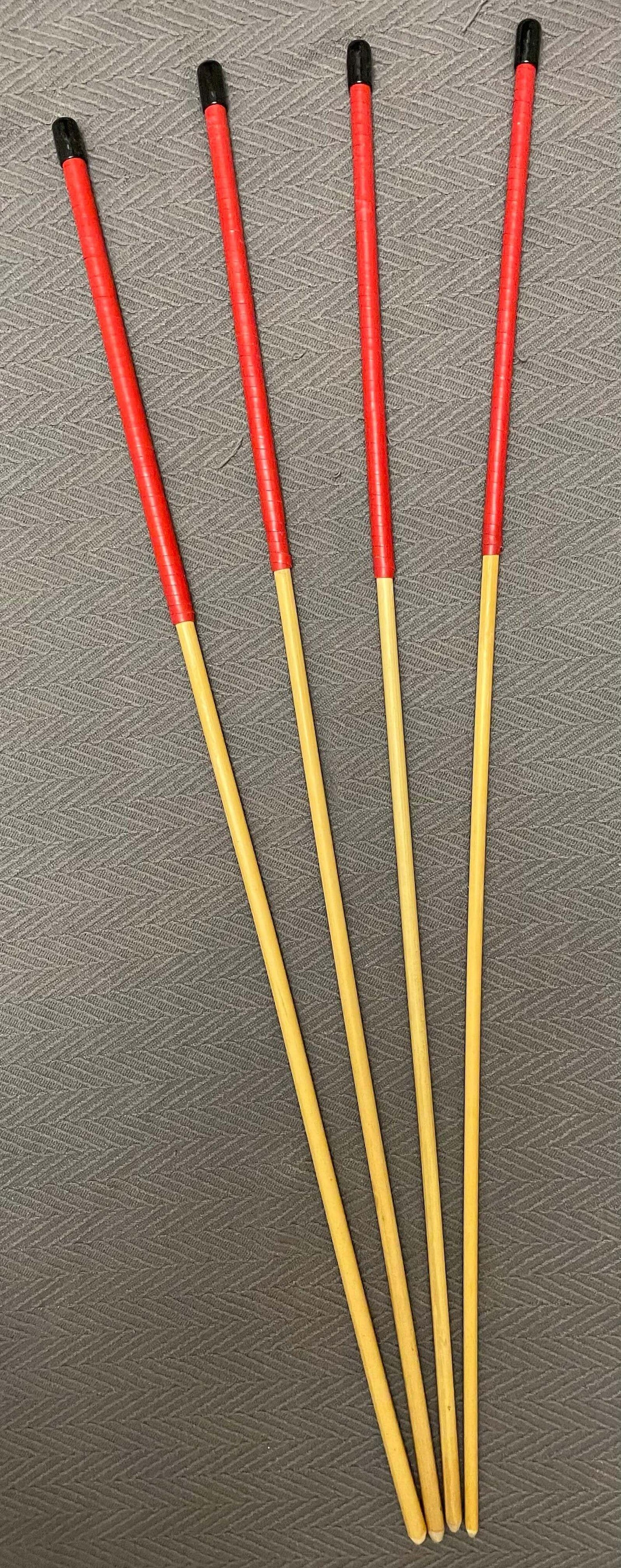 Set of 4 No Knot Natural Dragon Canes / School Canes / Whipping Canes - NO KNOT PRO SET - 90 cms Length - RED Kangaroo Leather Handles - Stripewell Canes