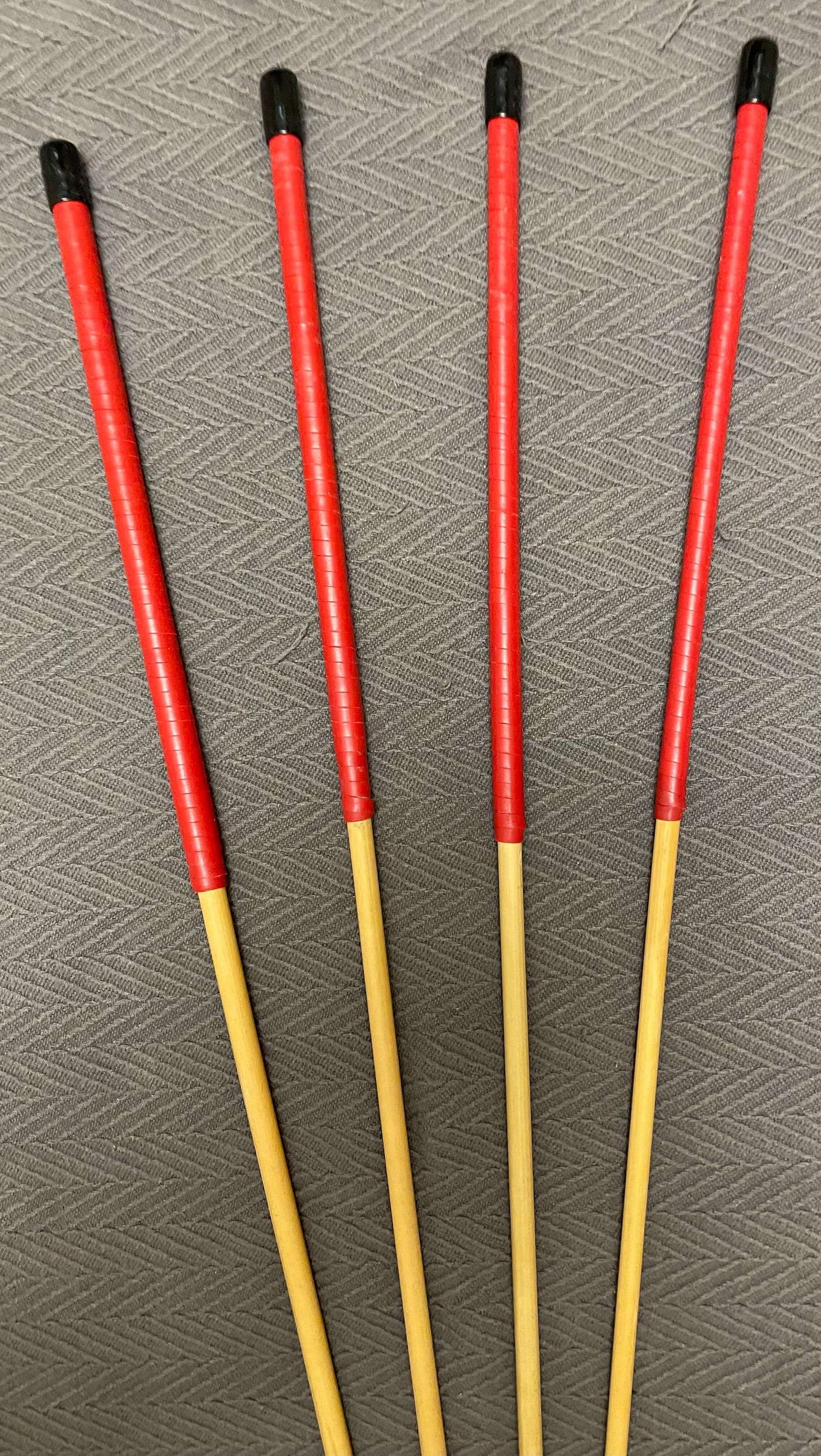 Set of 4 No Knot Natural Dragon Canes / School Canes / Whipping Canes - NO KNOT PRO SET - 90 cms Length - RED Kangaroo Leather Handles - Stripewell Canes